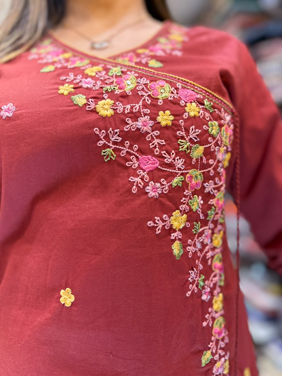 Pure Cotton Maroon Angarkha 3pc Set