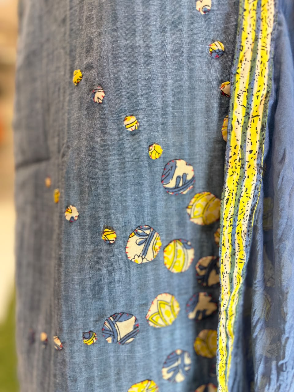 Pure Handloom Cotton Blue Applique work 3pc Set