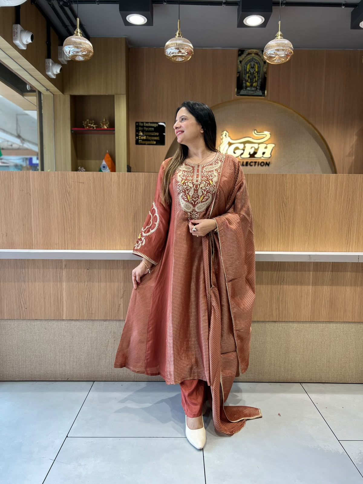 Pure Banaras Mull Chanderi Brown 3pc Set