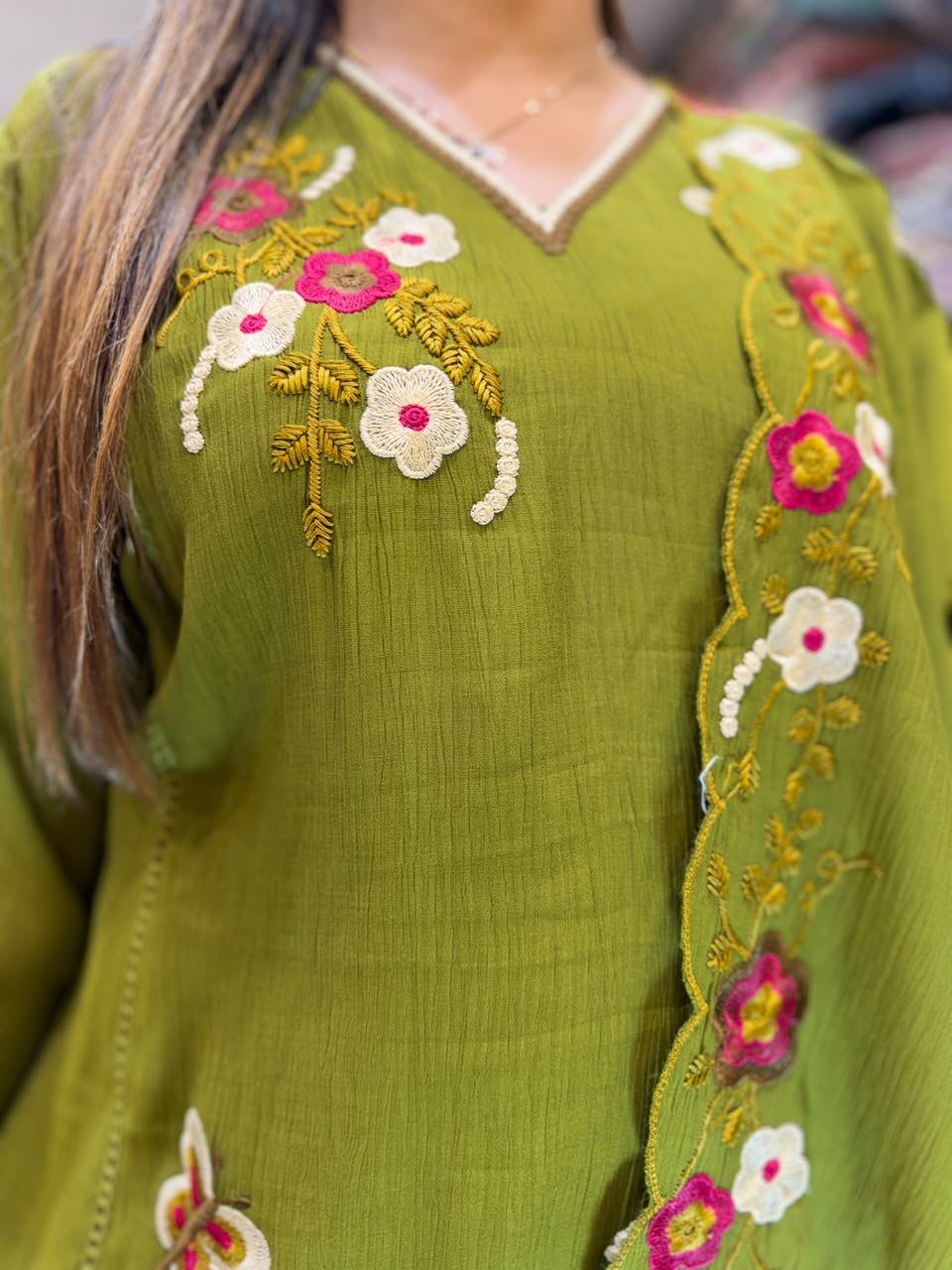 Pure Crush Mull chanderi Green 3pc Set