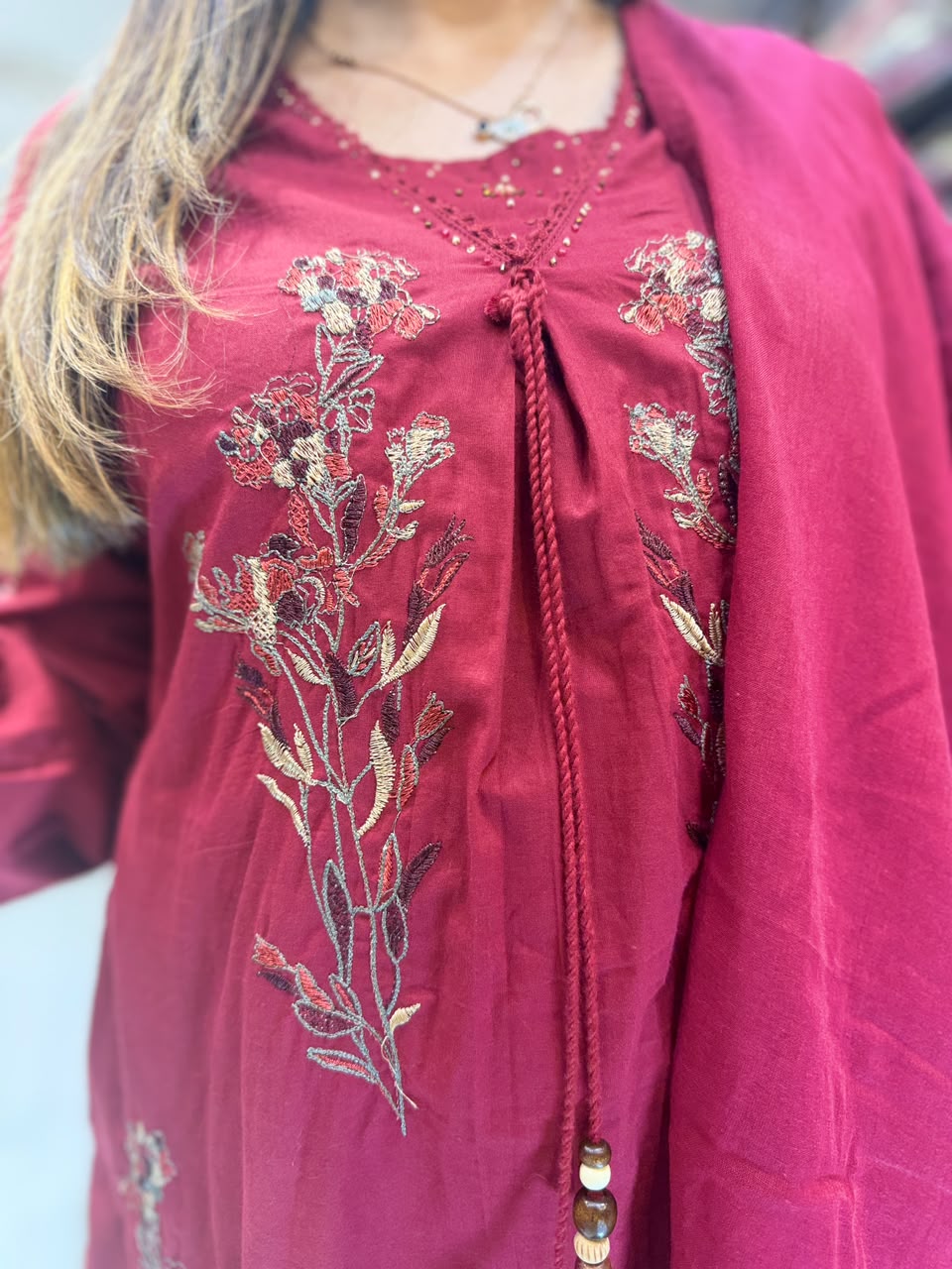 Pure Cotton Maroon 3pc Set