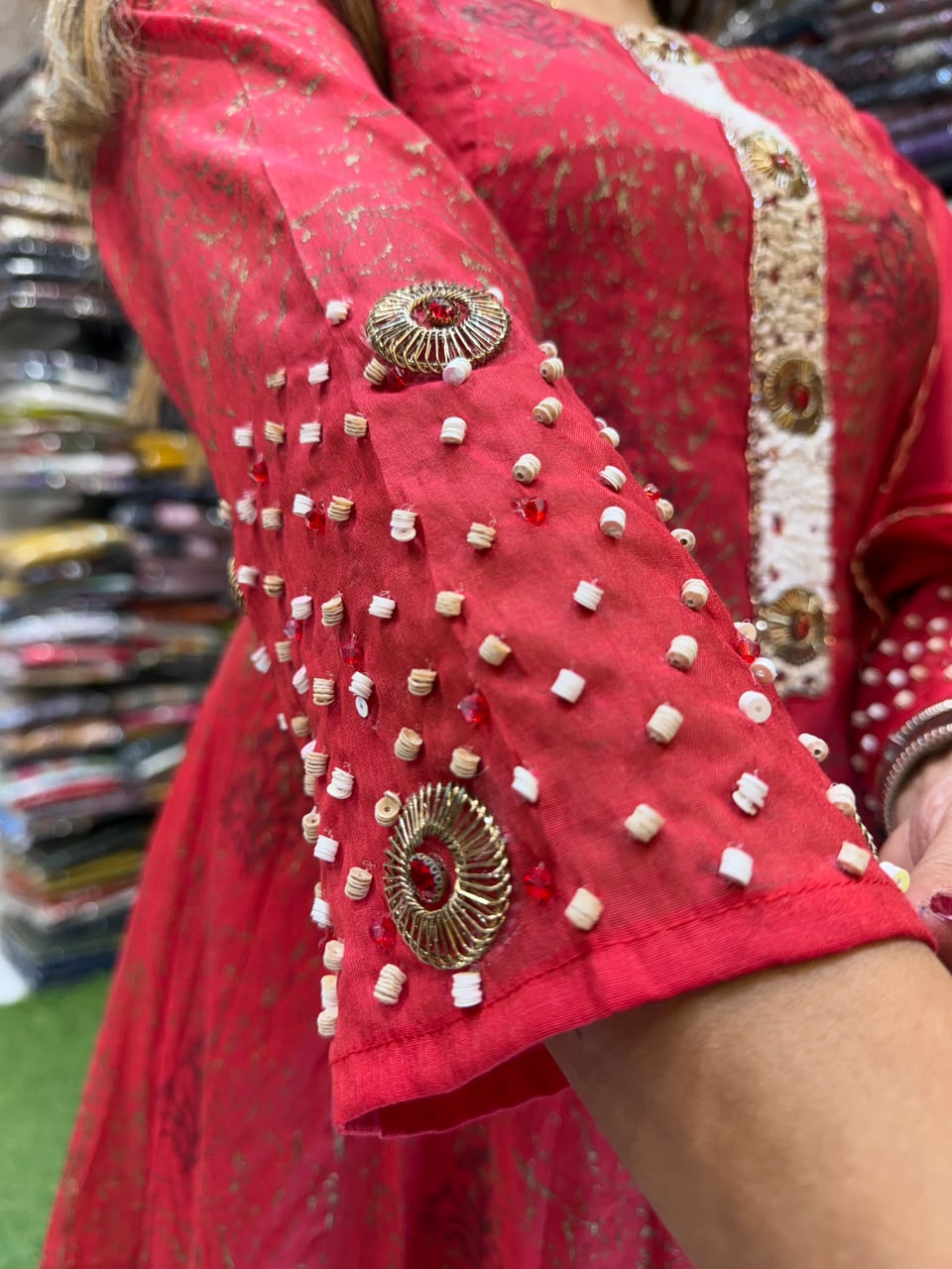 Pure Banaras Mull Chanderi Red 3pc Set