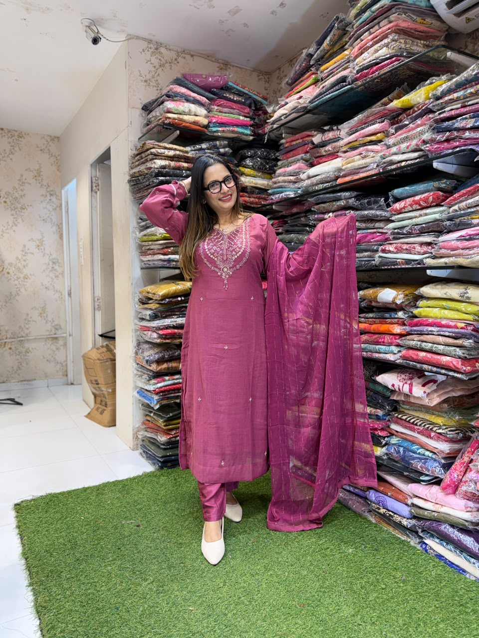 Pure Crush Mull Chanderi Mazenta 3pc Set
