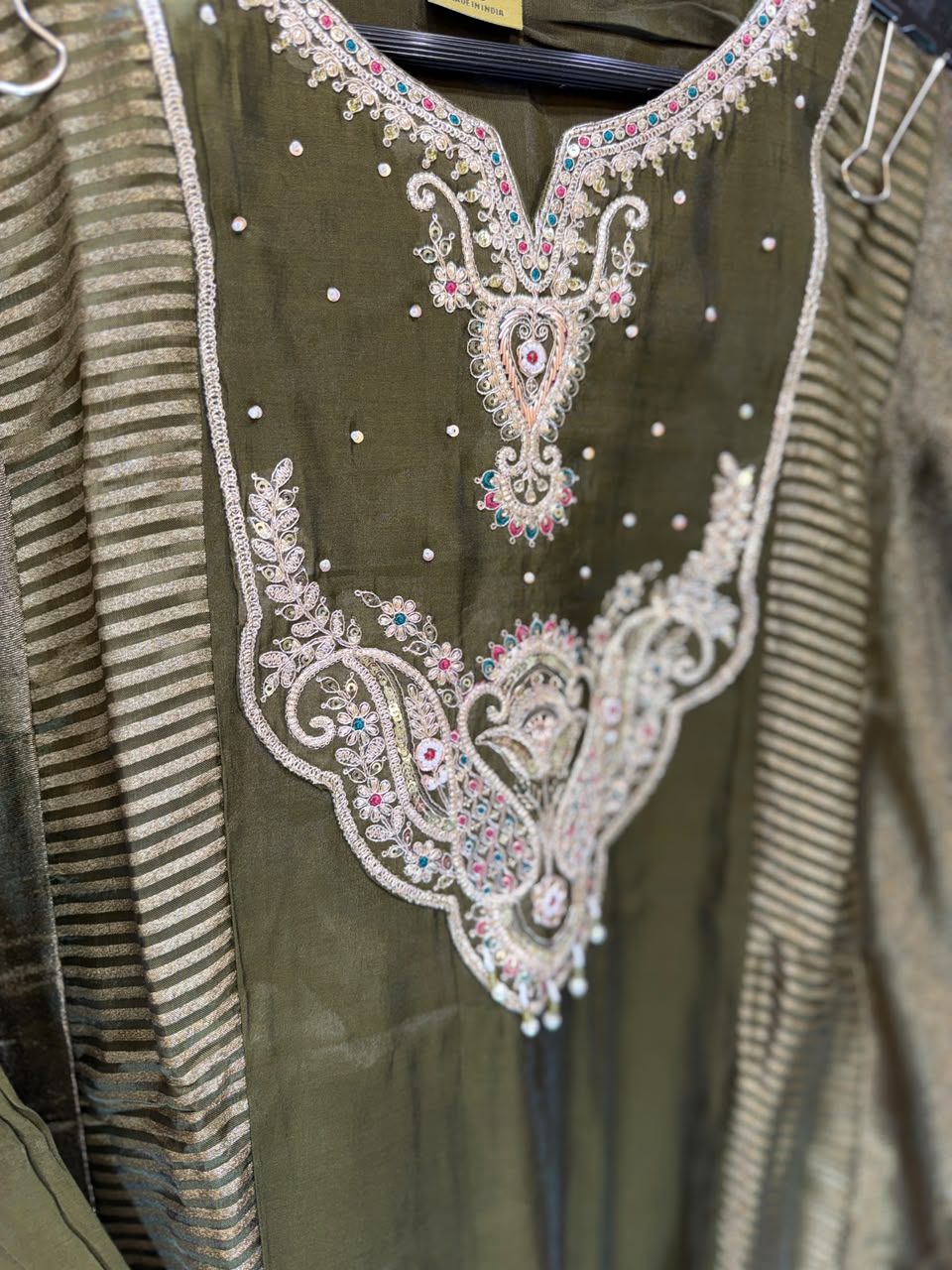 Pure Raw Silk Olive Green 3pc Set