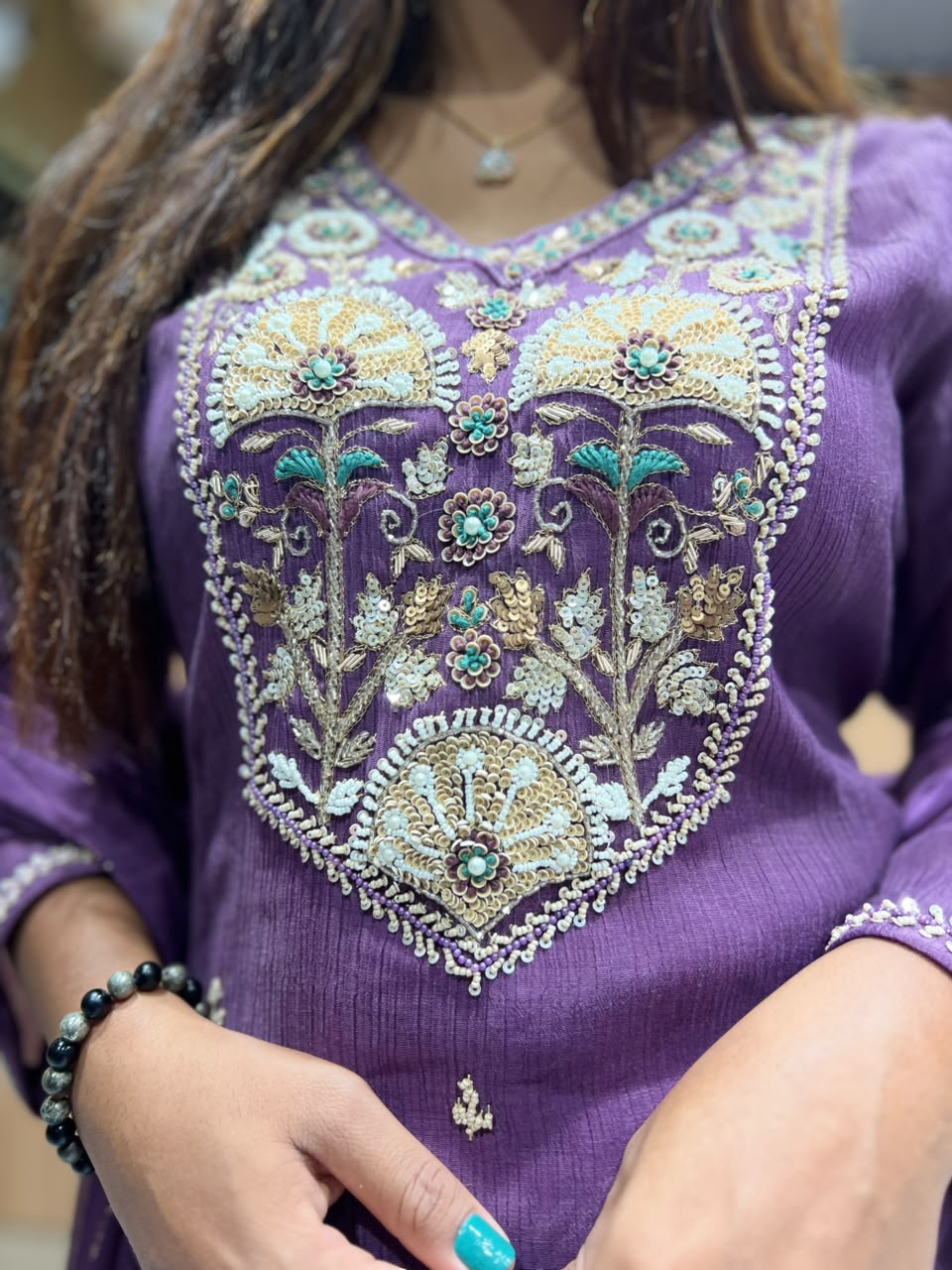 Pure Crush Banaras Mull Chanderi Purple 3pc Set