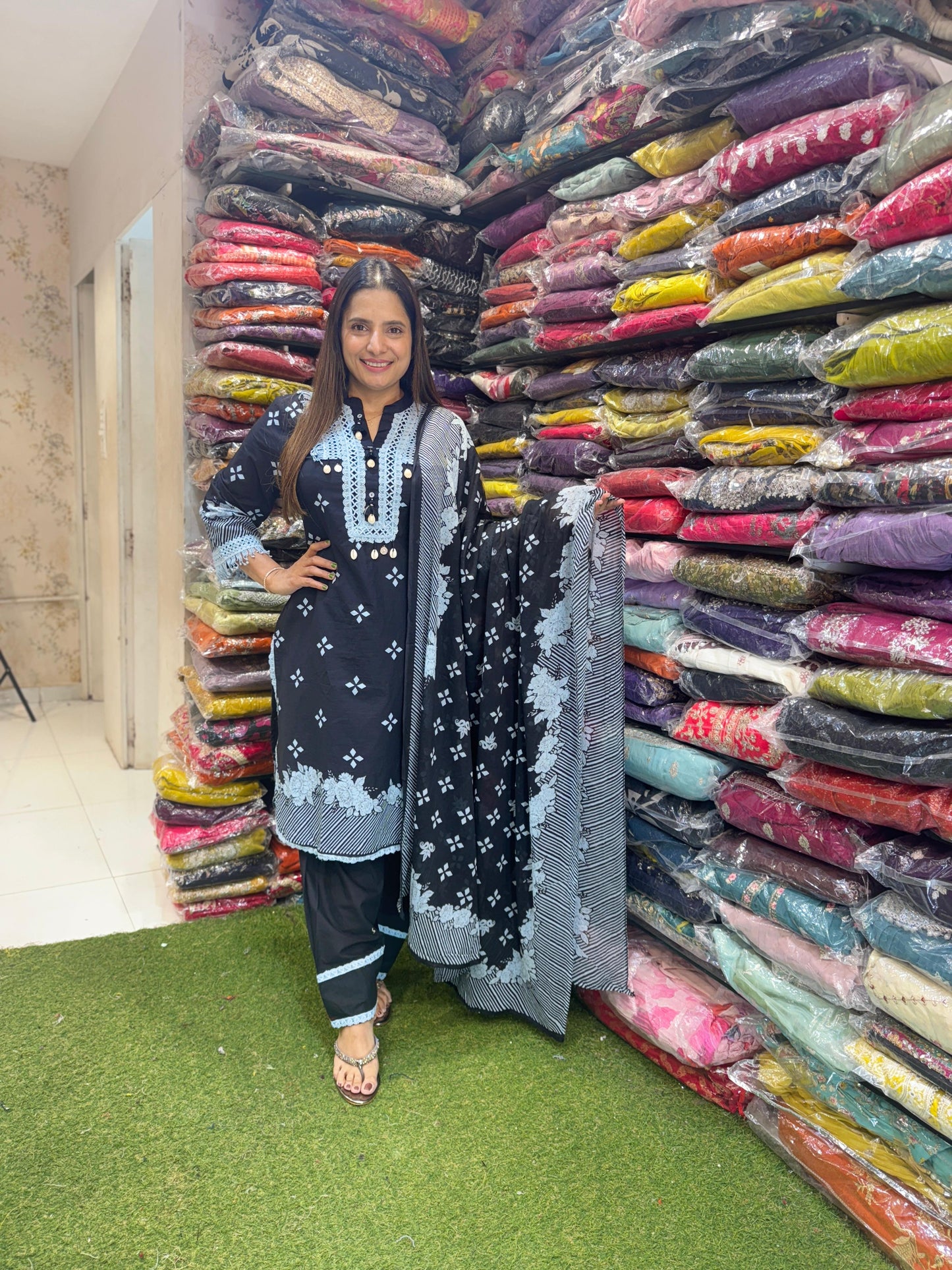 Pure Cotton Farsi Salwar With Duppta Black Color