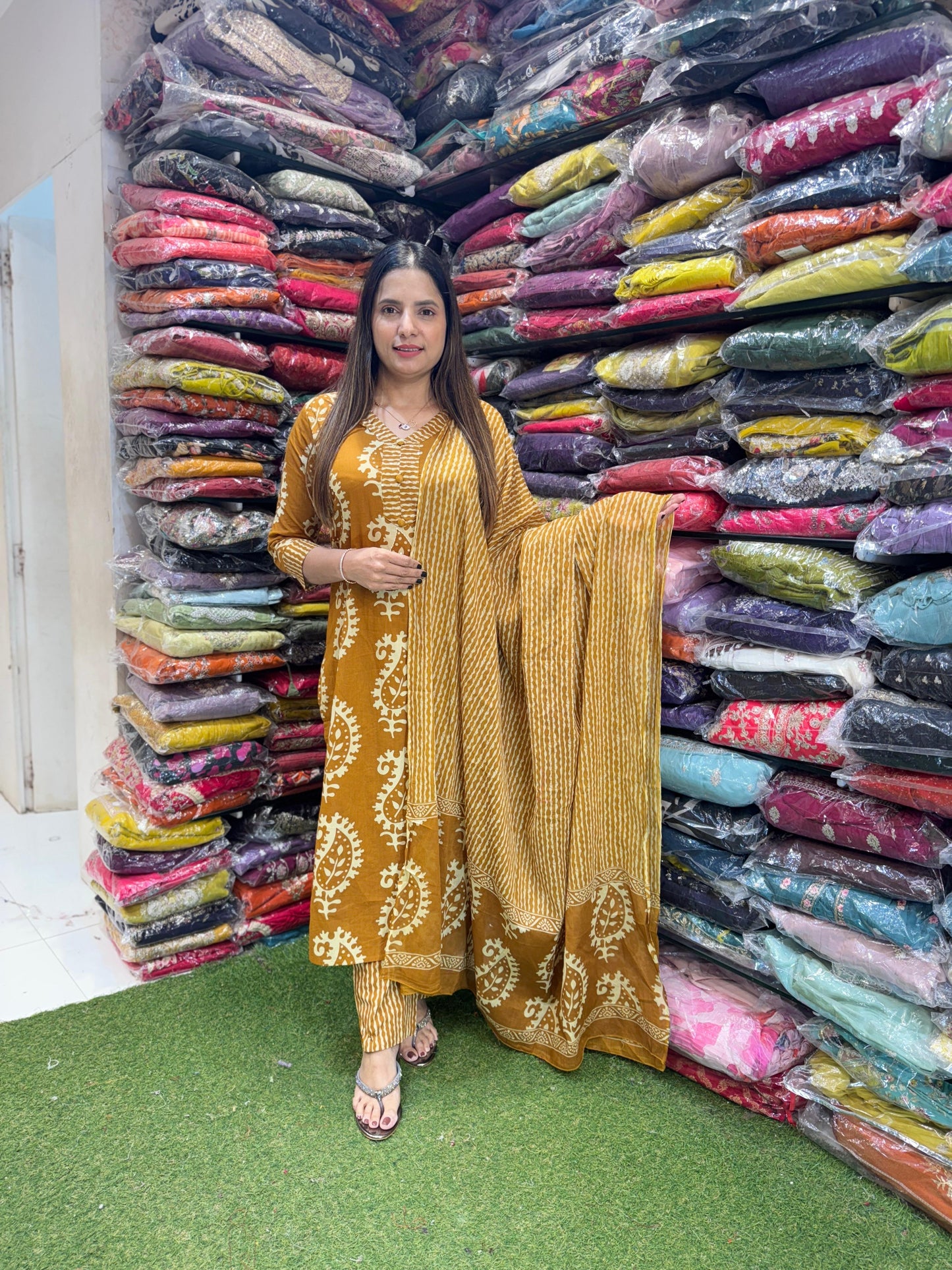 Pure Jaipuri60*60 Cotton In Floral Print 3pc Set Yellow Color
