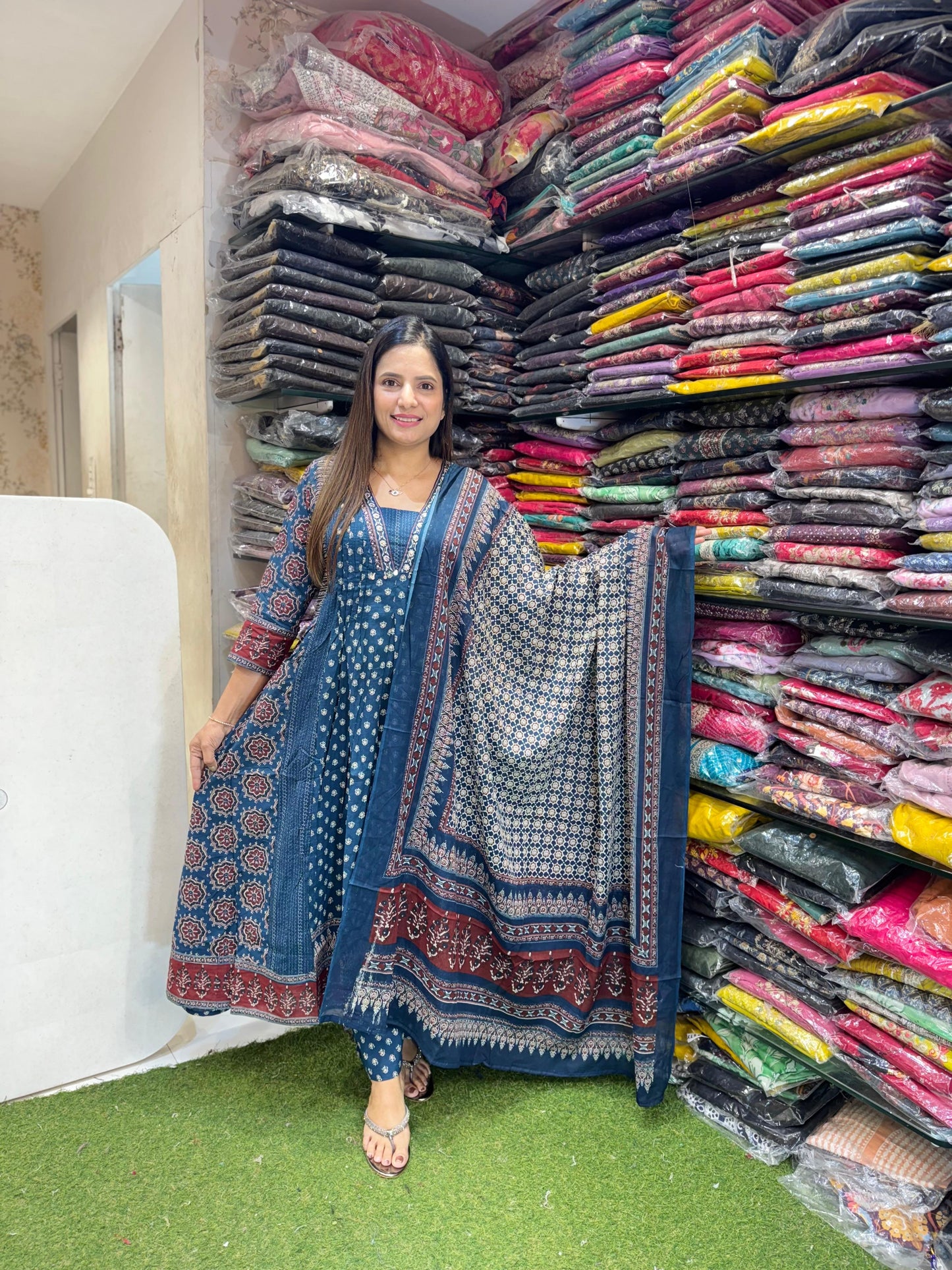 Pure Jaipuri Cotton Hand Block Print Teal Blue Color