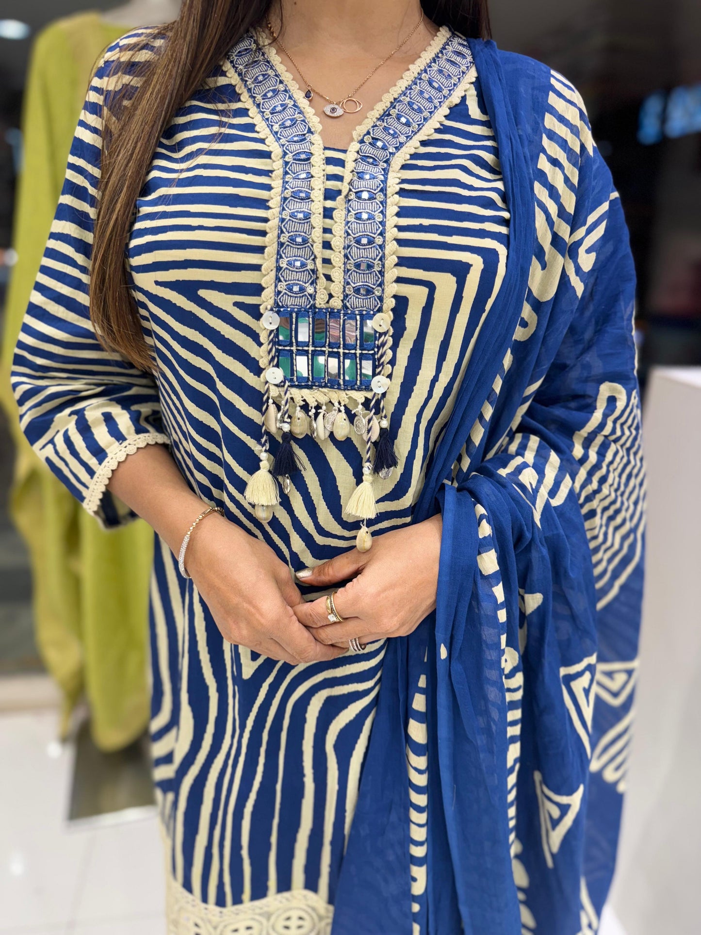 Pure Cotton Farsi Salwar Digital Print 3pc Set Blue Color