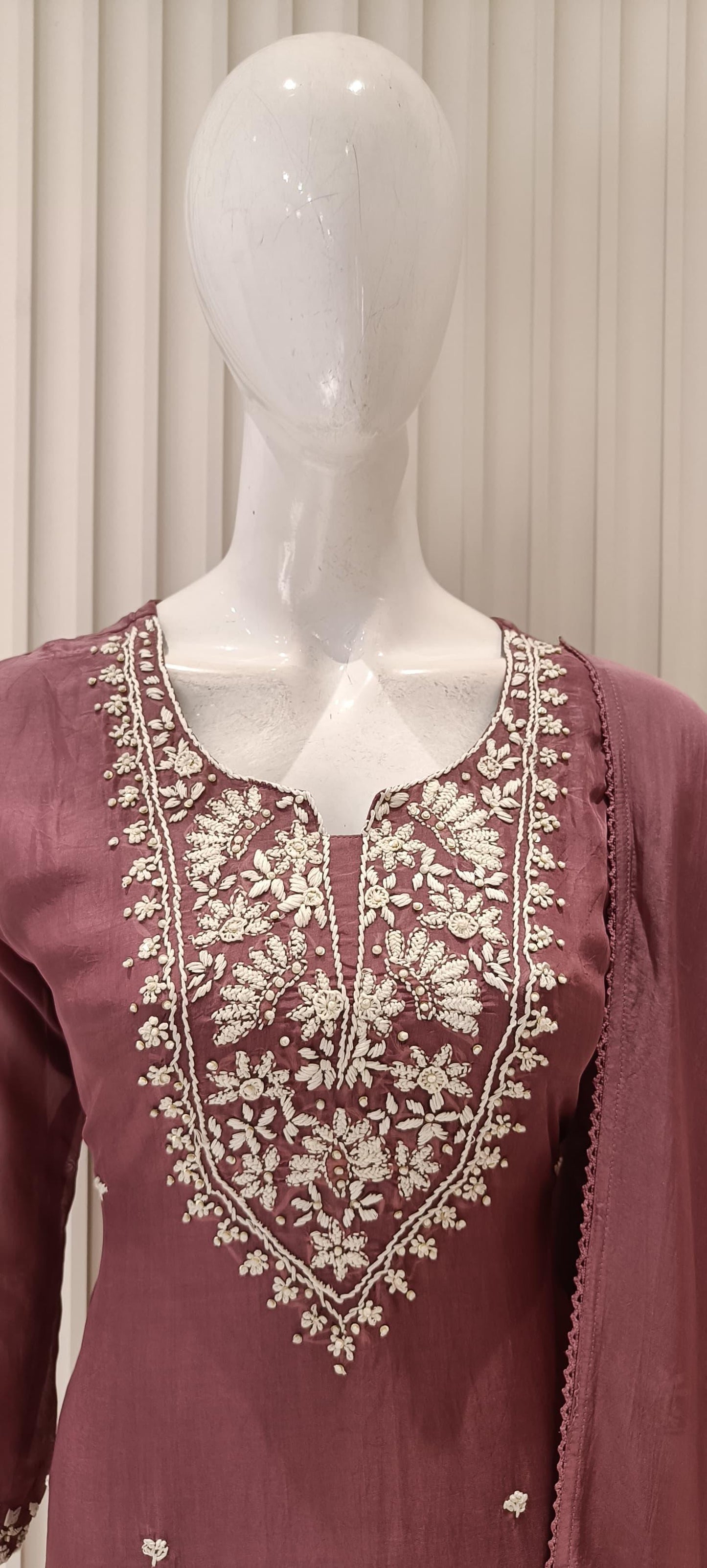 Pure Viscoce Organza Katha Work Party Wear 3pc Set Light Lavender Color