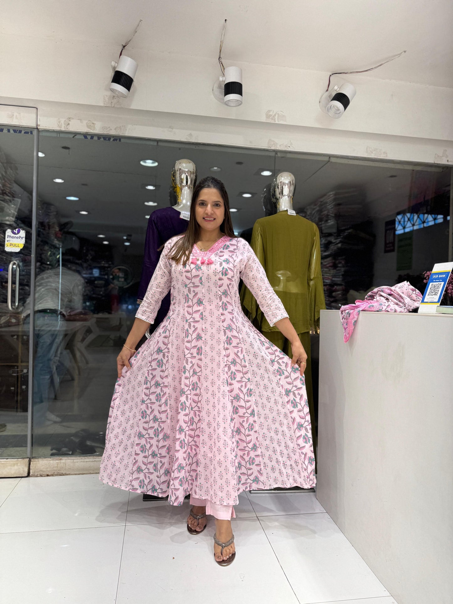 Pure Mull Cotton Shoulder Anarkali Baby Pink Color
