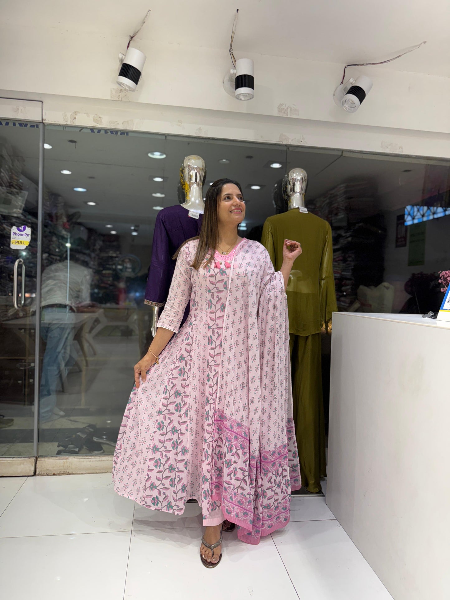 Pure Mull Cotton Shoulder Anarkali Baby Pink Color