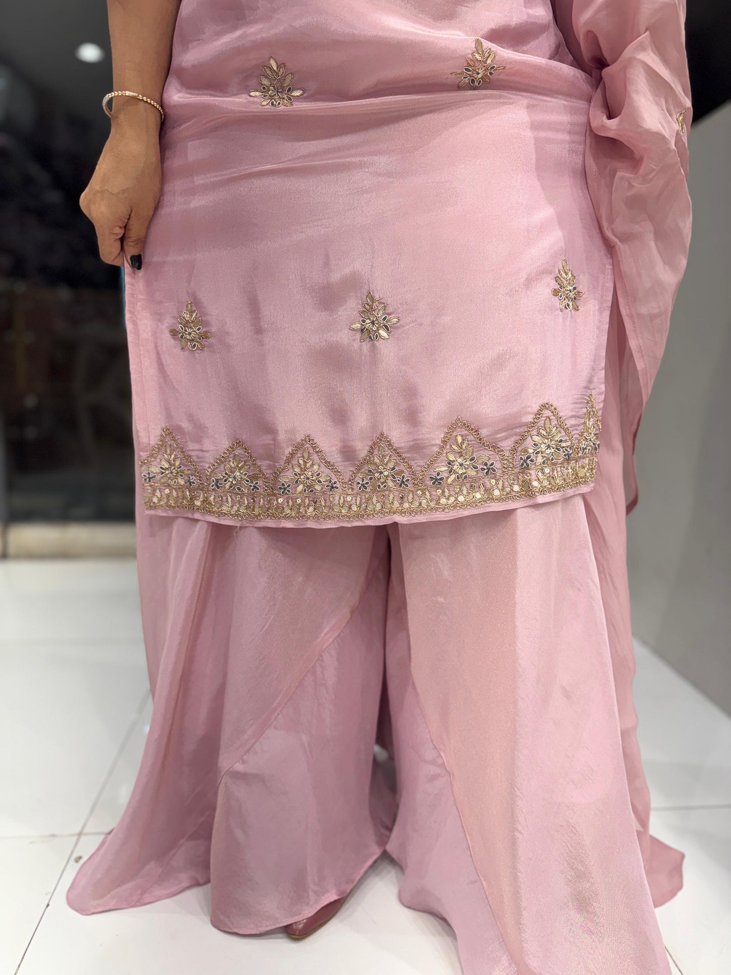 Pure Simmer Tissue Handwork Party Wear 3pc Set Baby Pink Color