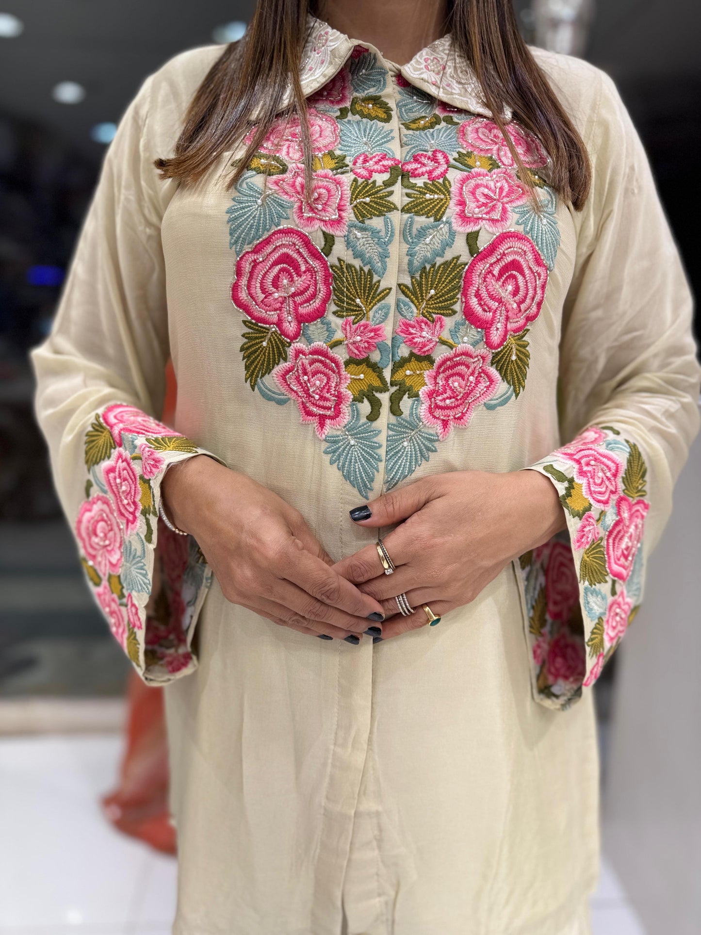 Pure Chinon Cutdana Handwork Party Wear 2pc Suit Ivory Color