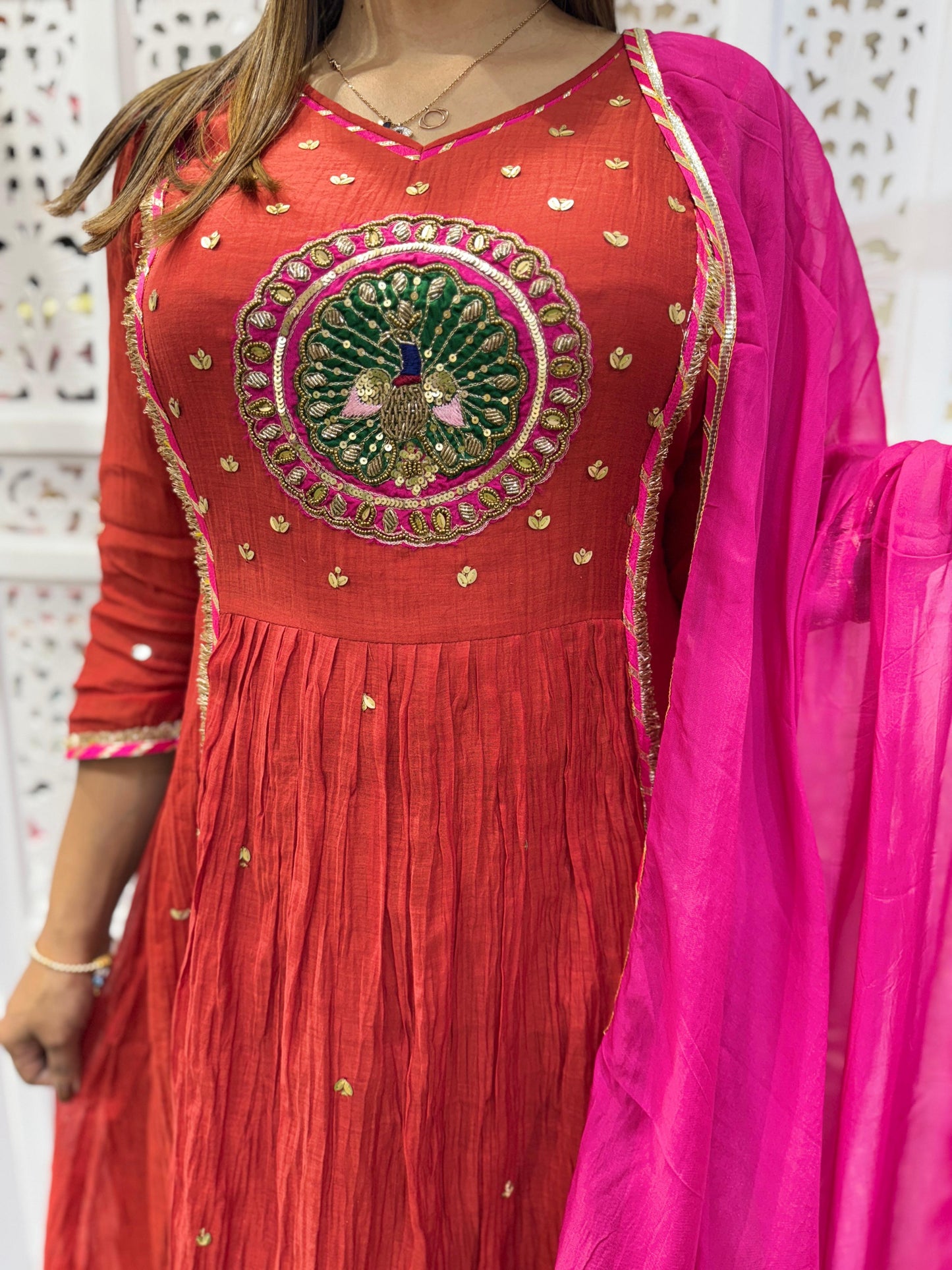 Mull Chanderi Maroon 3pc Suit
