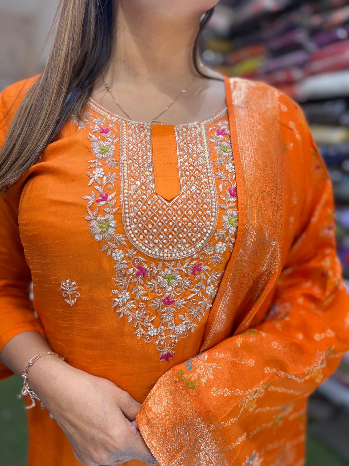 Dola Silk Orange 3pc Suit