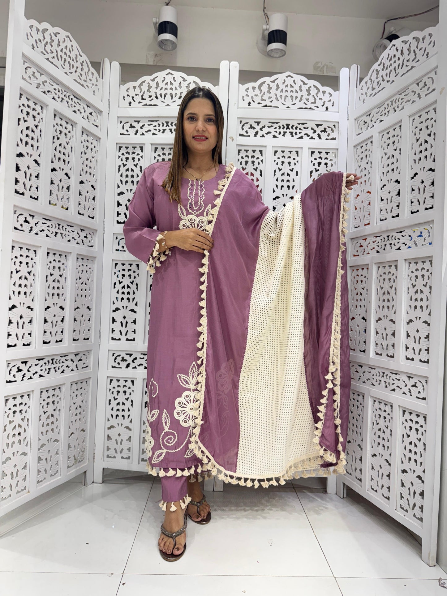 Cotton Silk Purple 3pc Suit