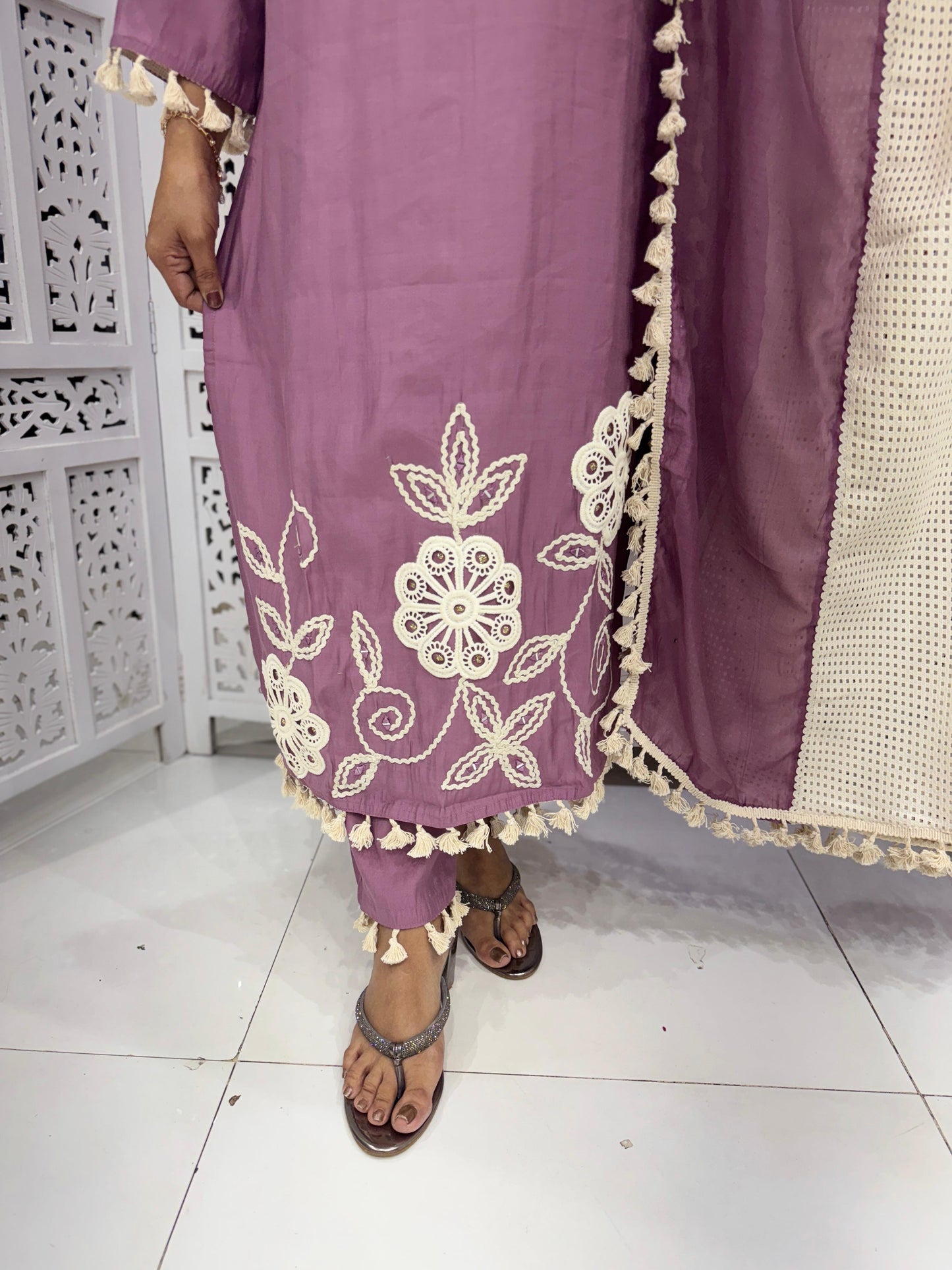 Cotton Silk Purple 3pc Suit