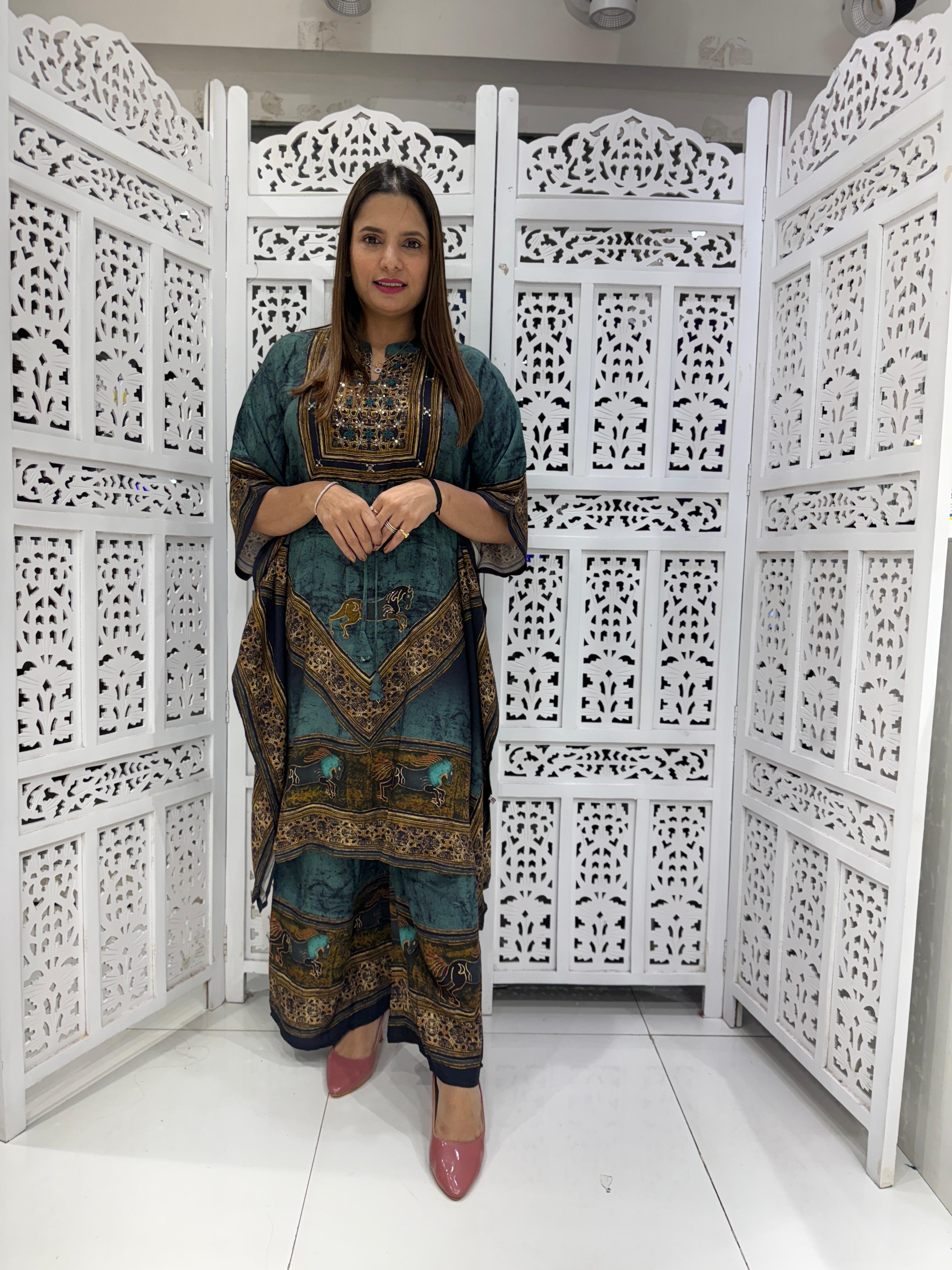 Malabar Silk Blue Kaftan 2pc Set
