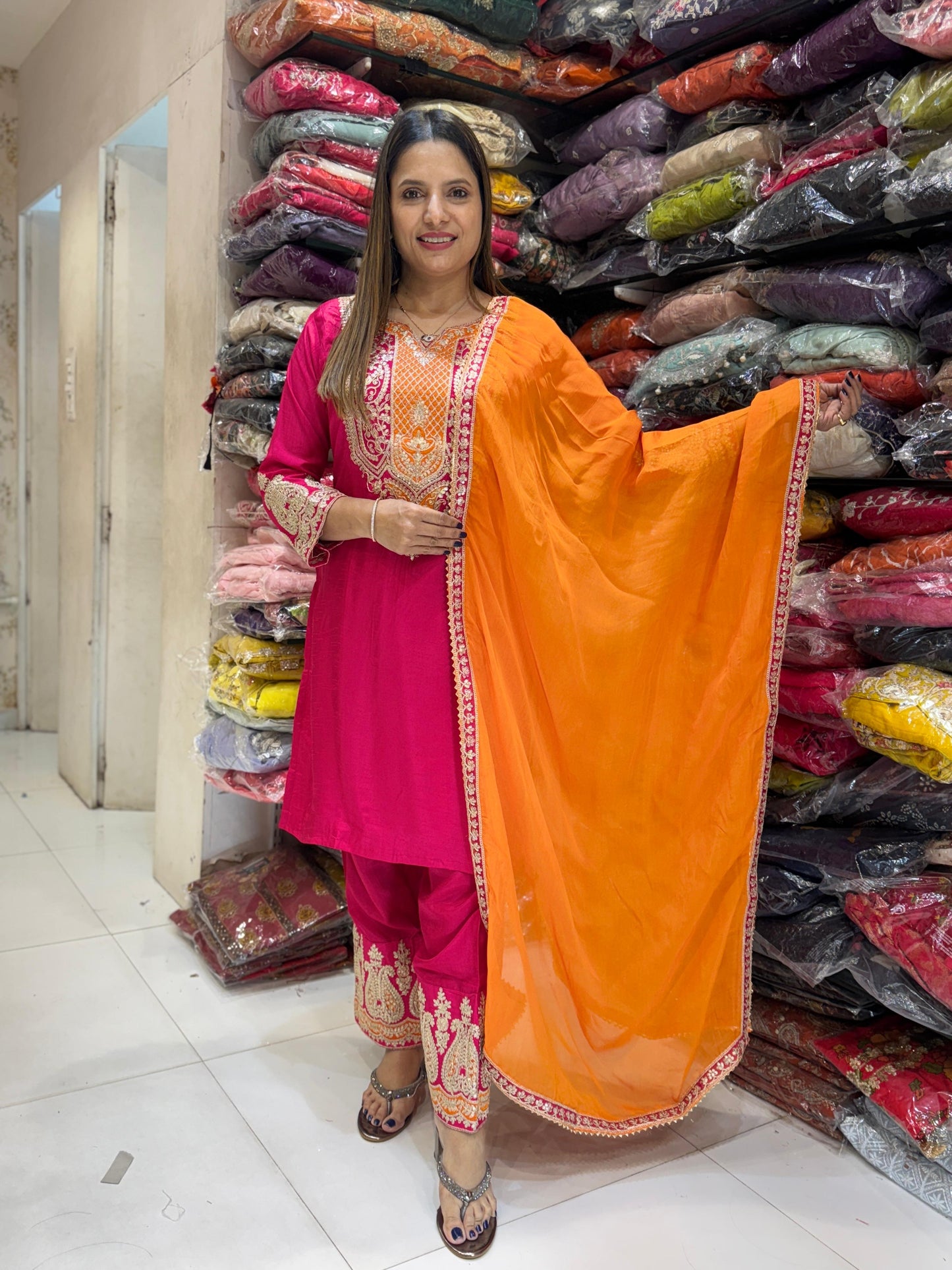 Dola Silk Farsi Salwar Pink 3pc Set