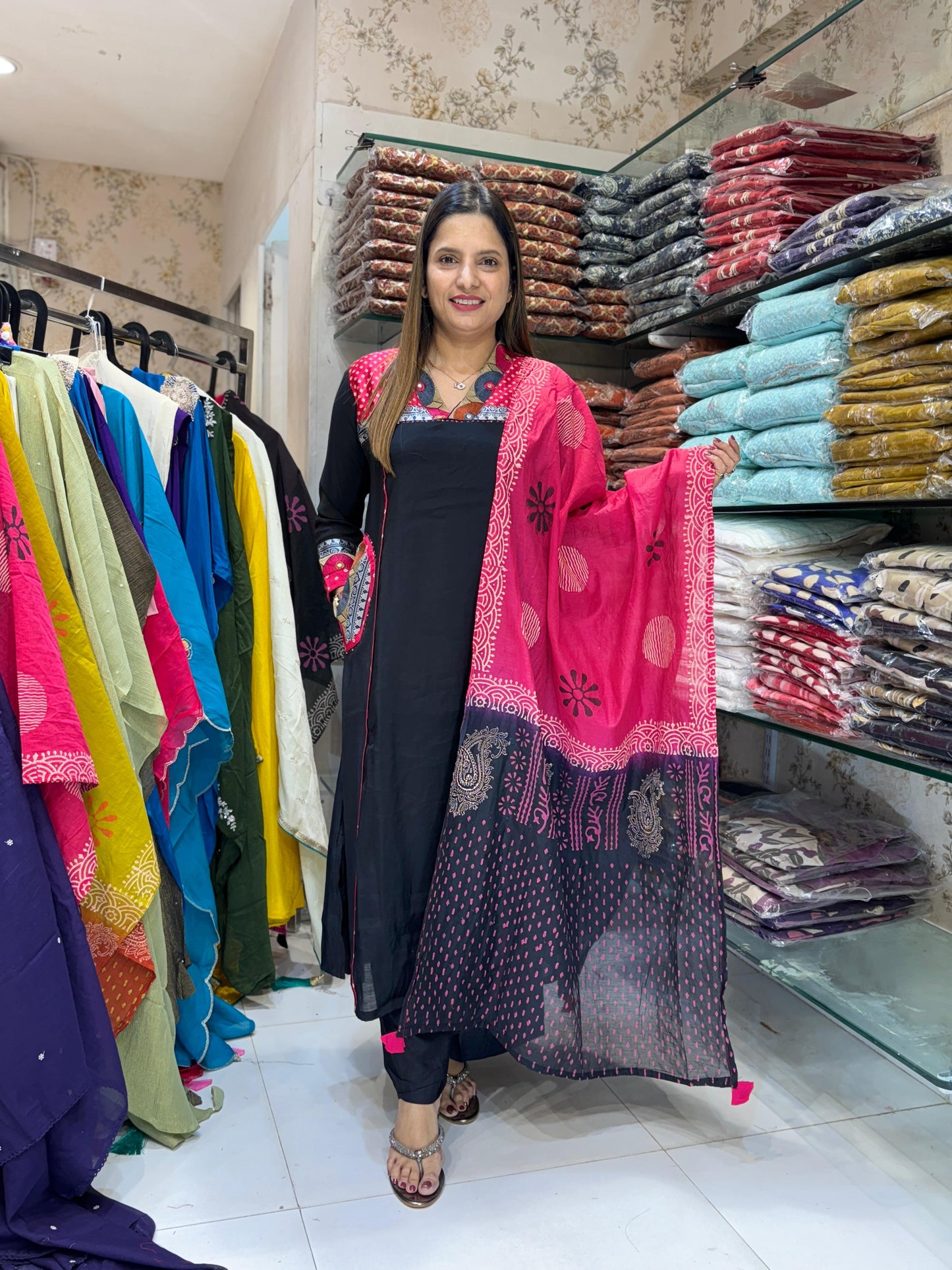 Mull Chanderi Black 3pc Set