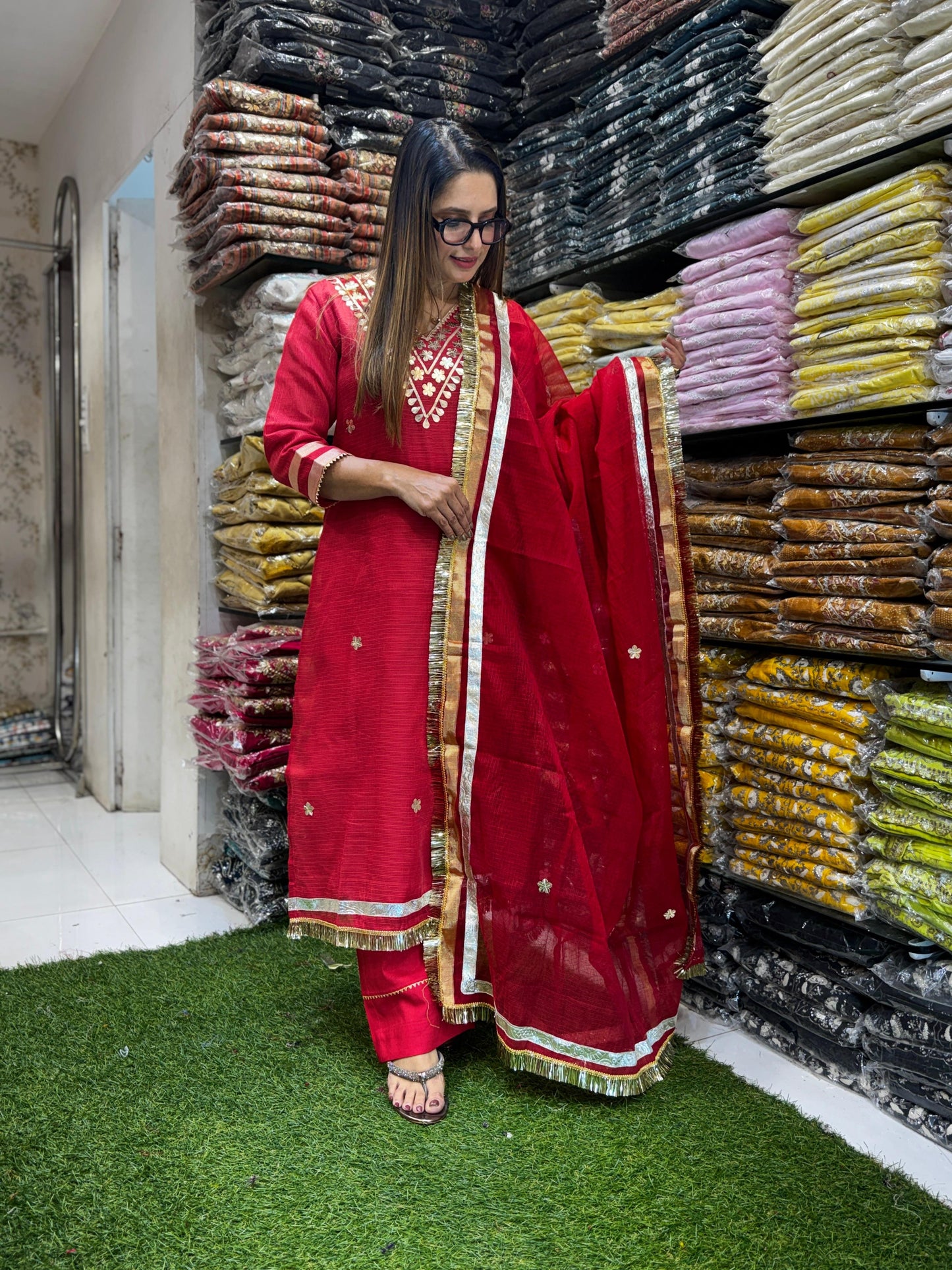 Kota Doria Red 3pc Set