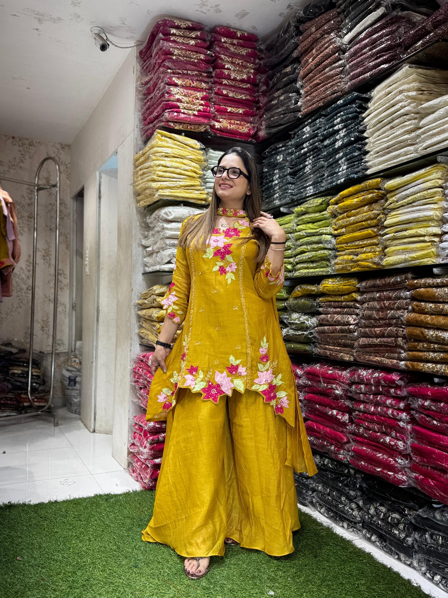 Banaras Mull Chanderi Yellow 3pc Set