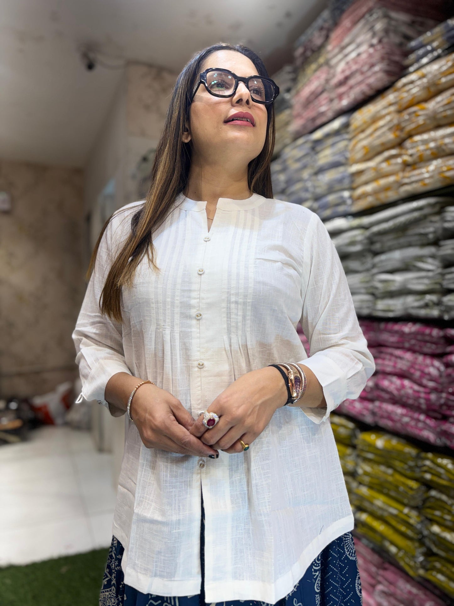 Jaipuri Cotton White Short Top
