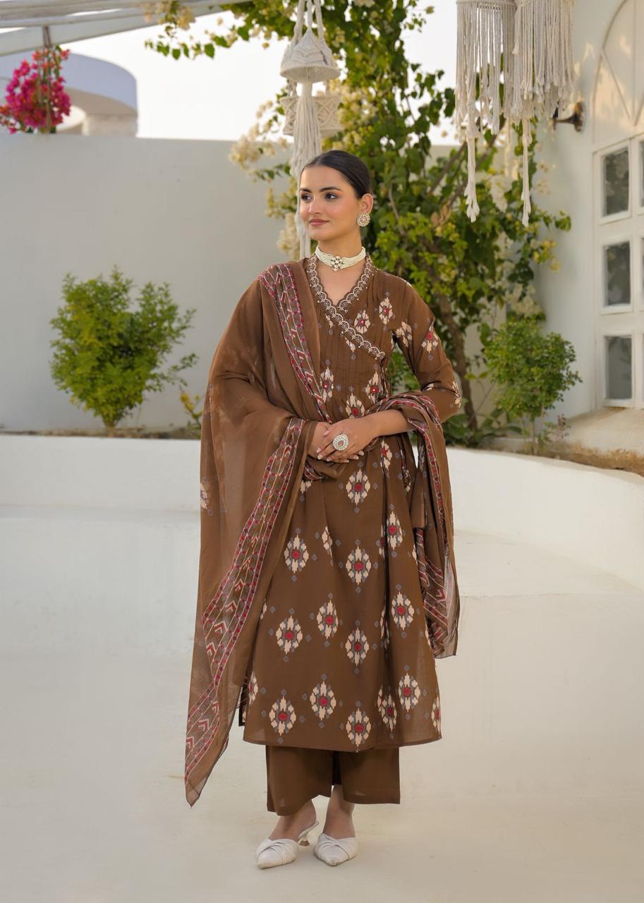 Pure Cotton Brown Angrakha 3pc Set