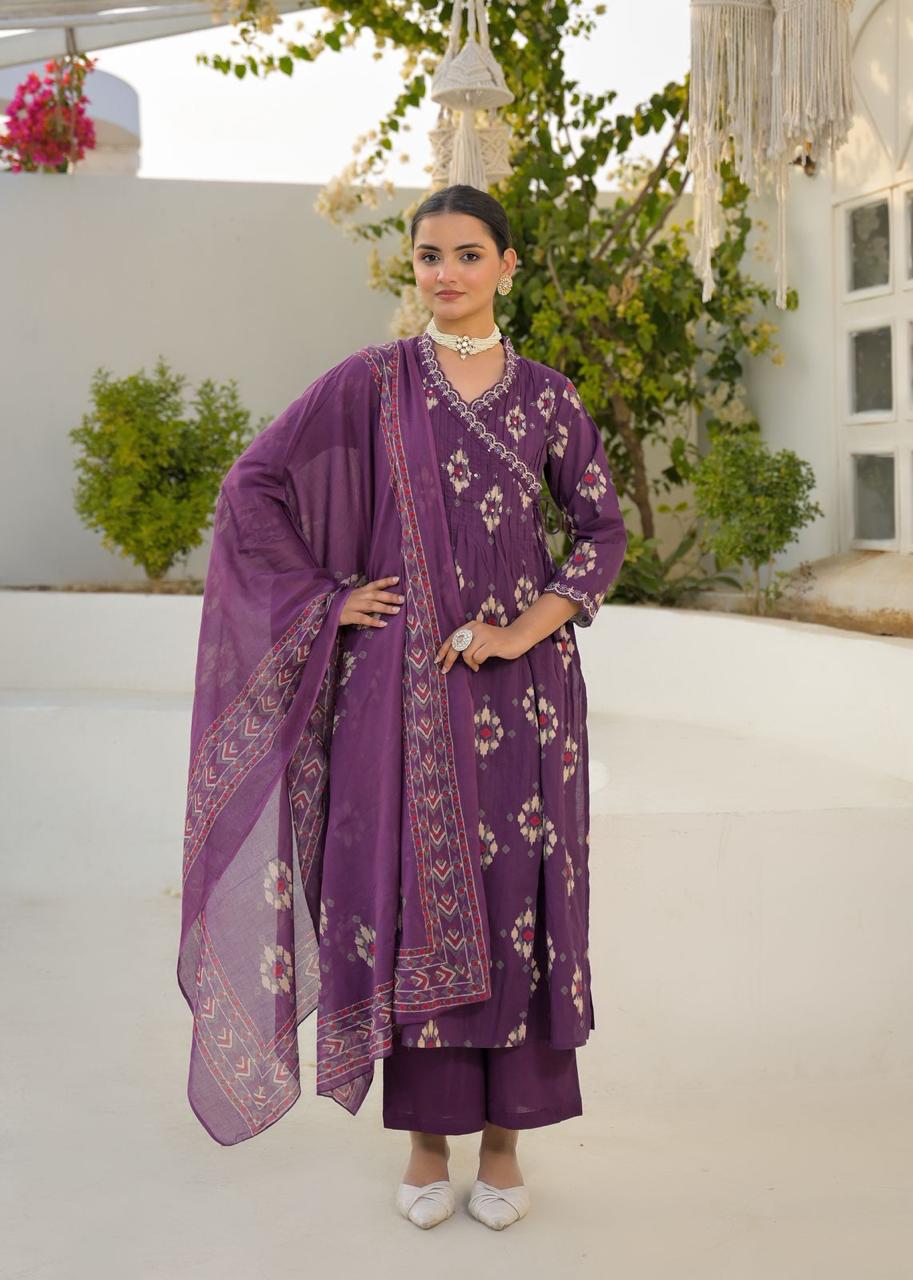 Pure Cotton Purple Angrakha 3pc Set