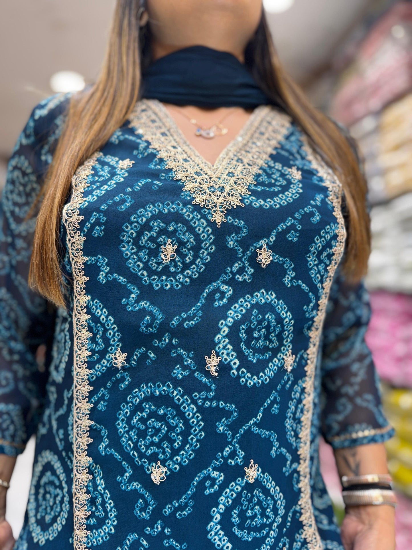 Pure Georgette Teal Blue 3pc Set