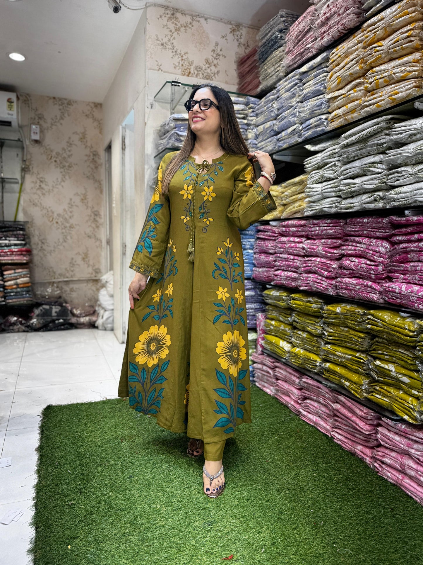 Pure German Rayon Mahendi Green 2pc Set