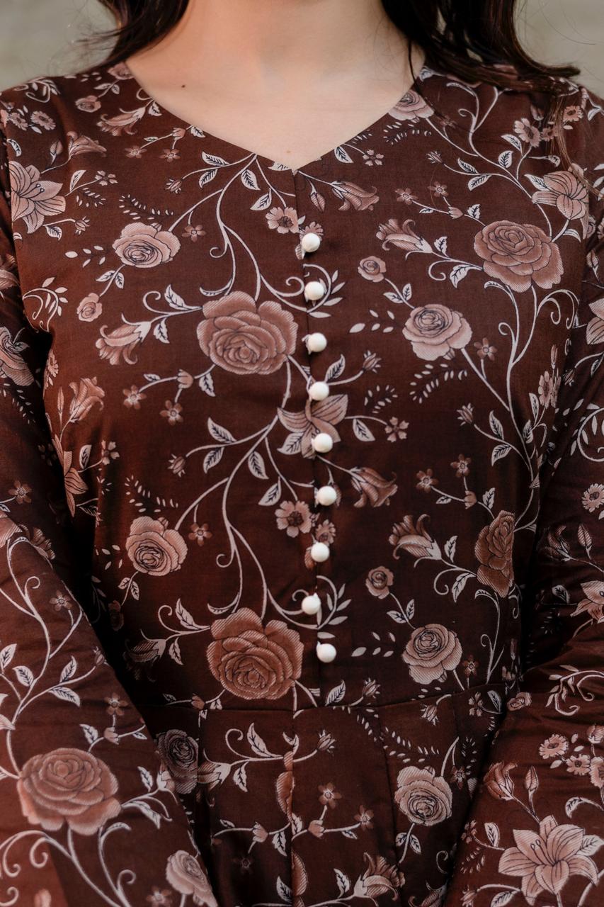 Pure Cotton Brown 24kali Anarkali 3pc Set