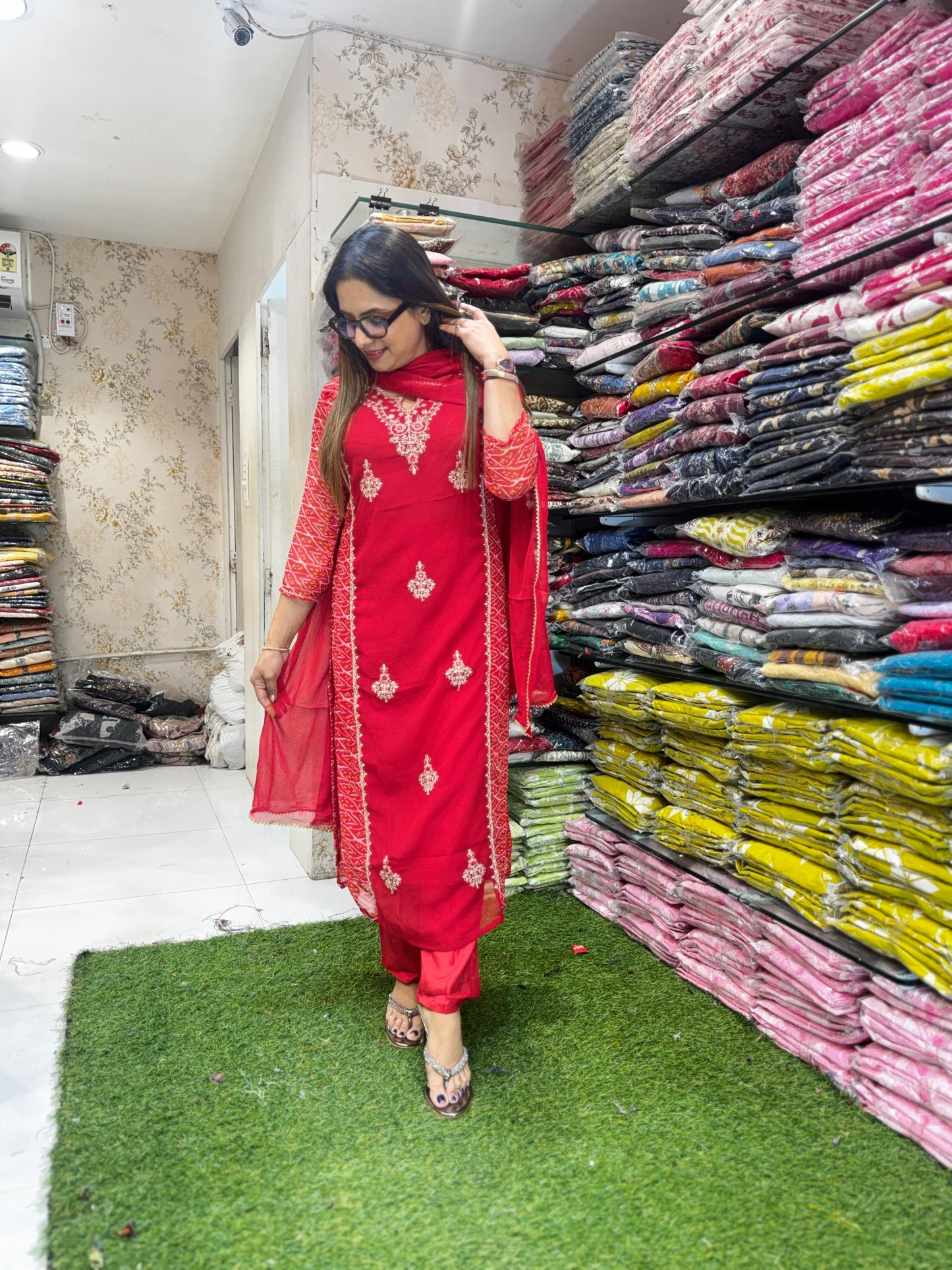 Pure Georgette Red 3pc Set