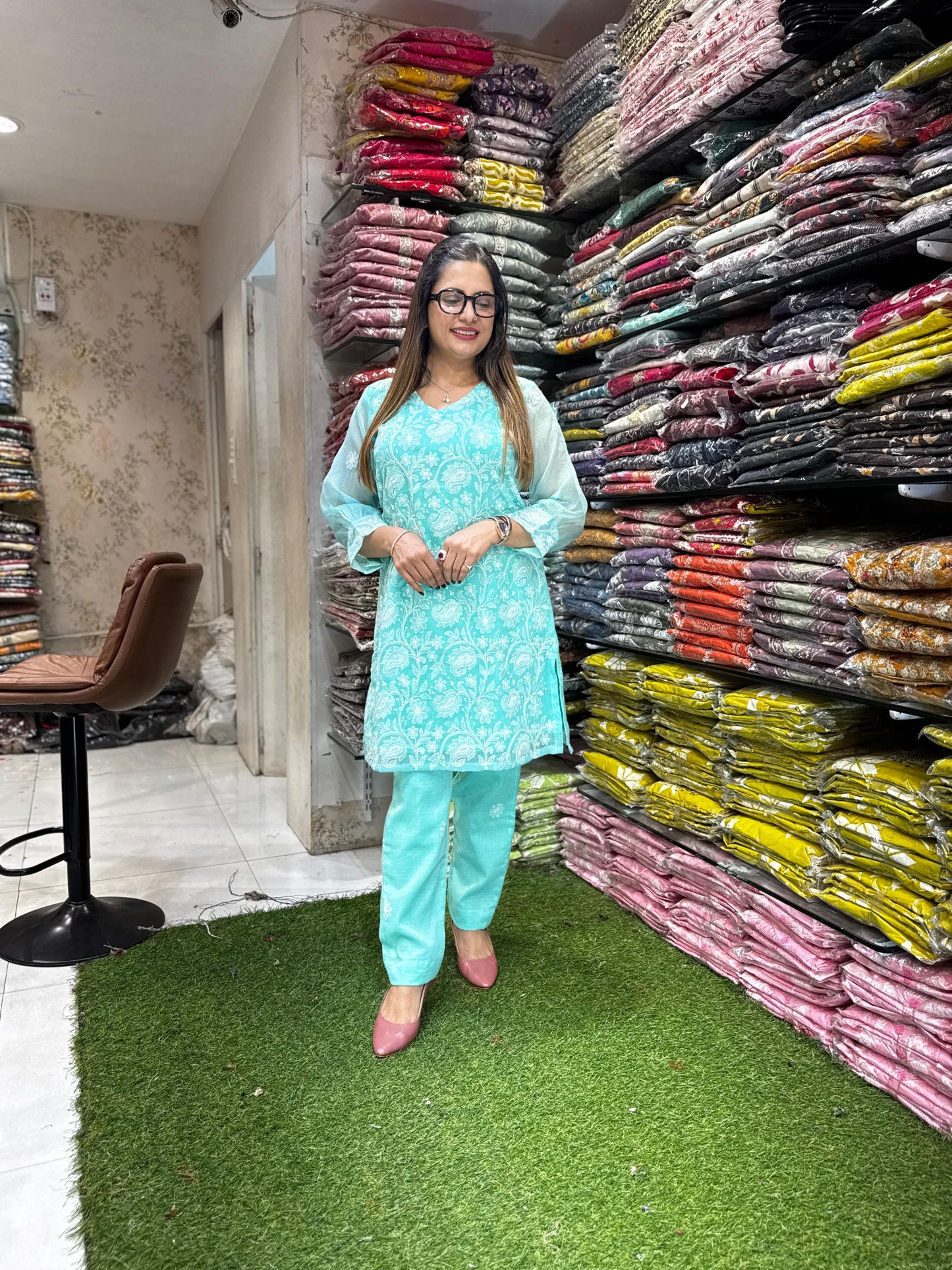 Pure Kota Doria Sea Green 2pc Set