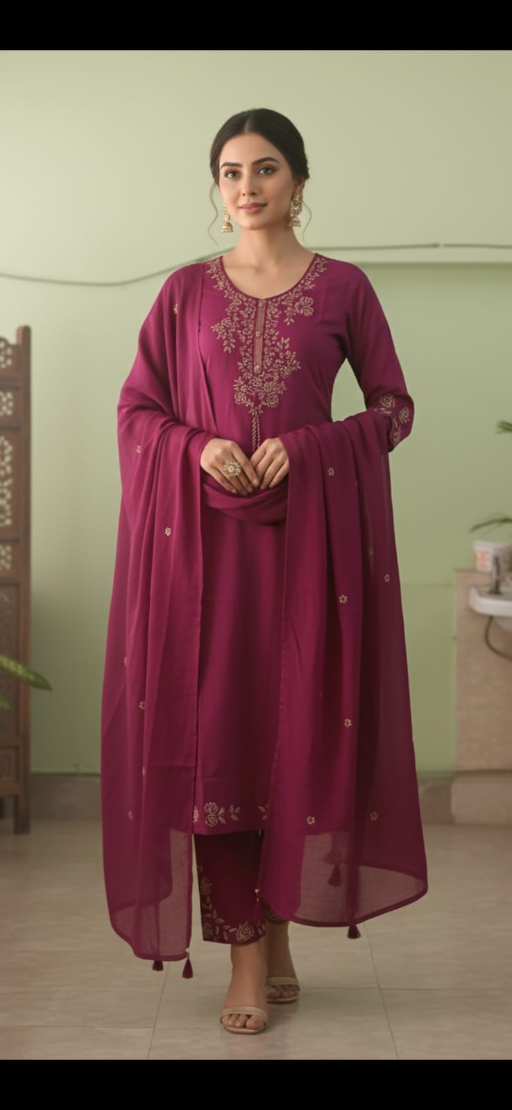 Pure Cotton Mazenta 3pc Set