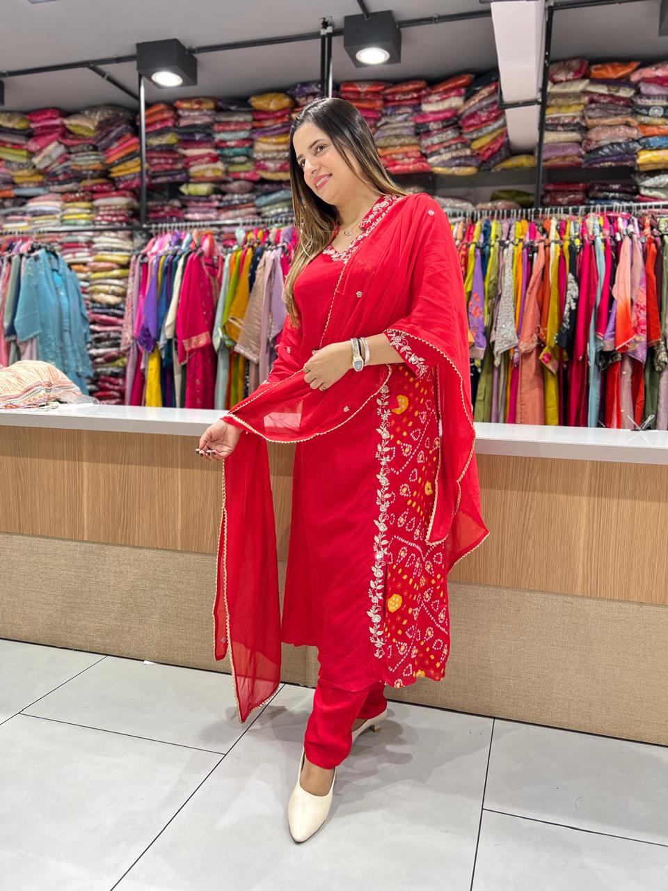 Pure Dola Chinon Red Angrakha 3pc Set