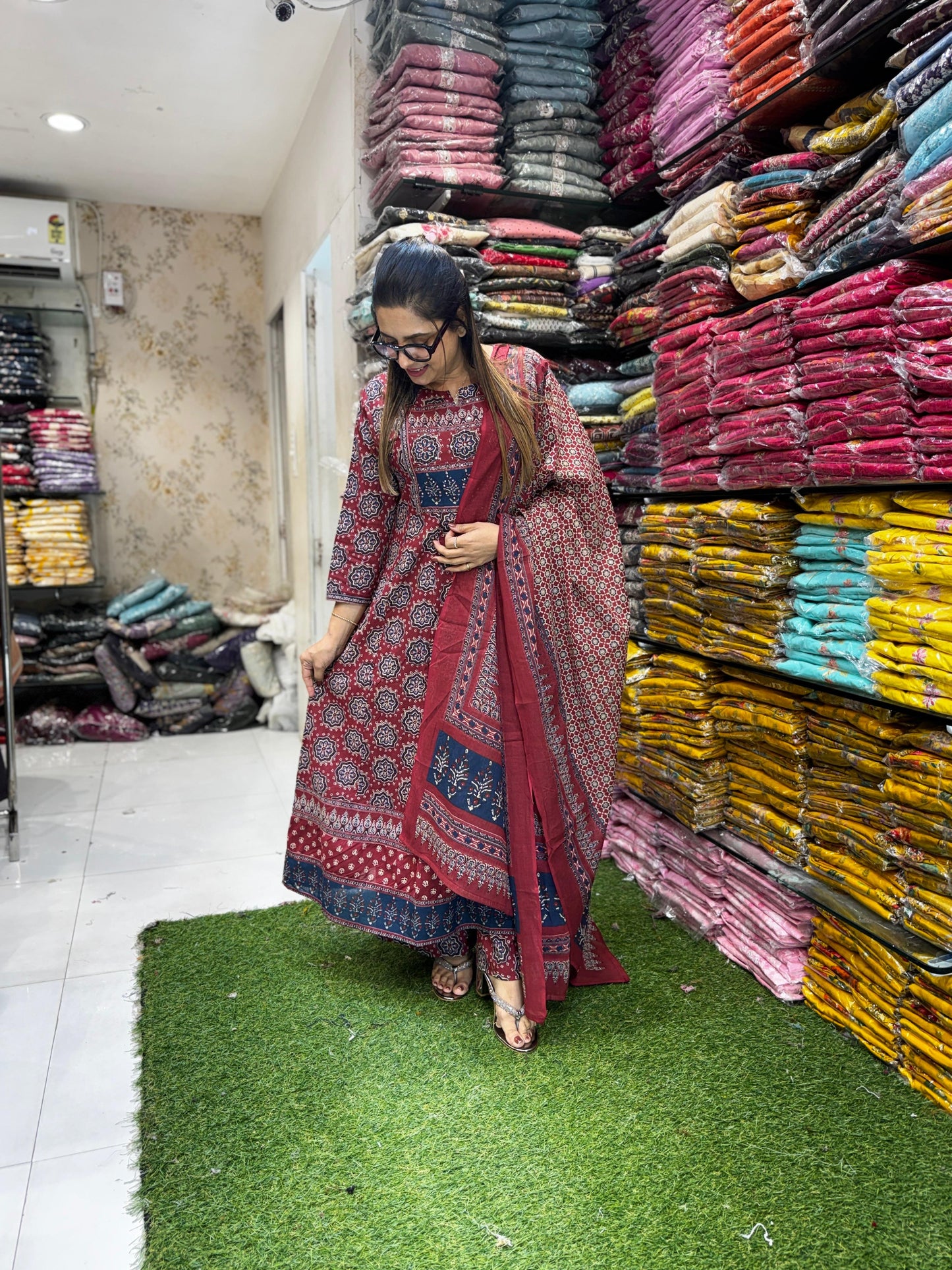 Pure Cotton Maroon Blue 3pc Set