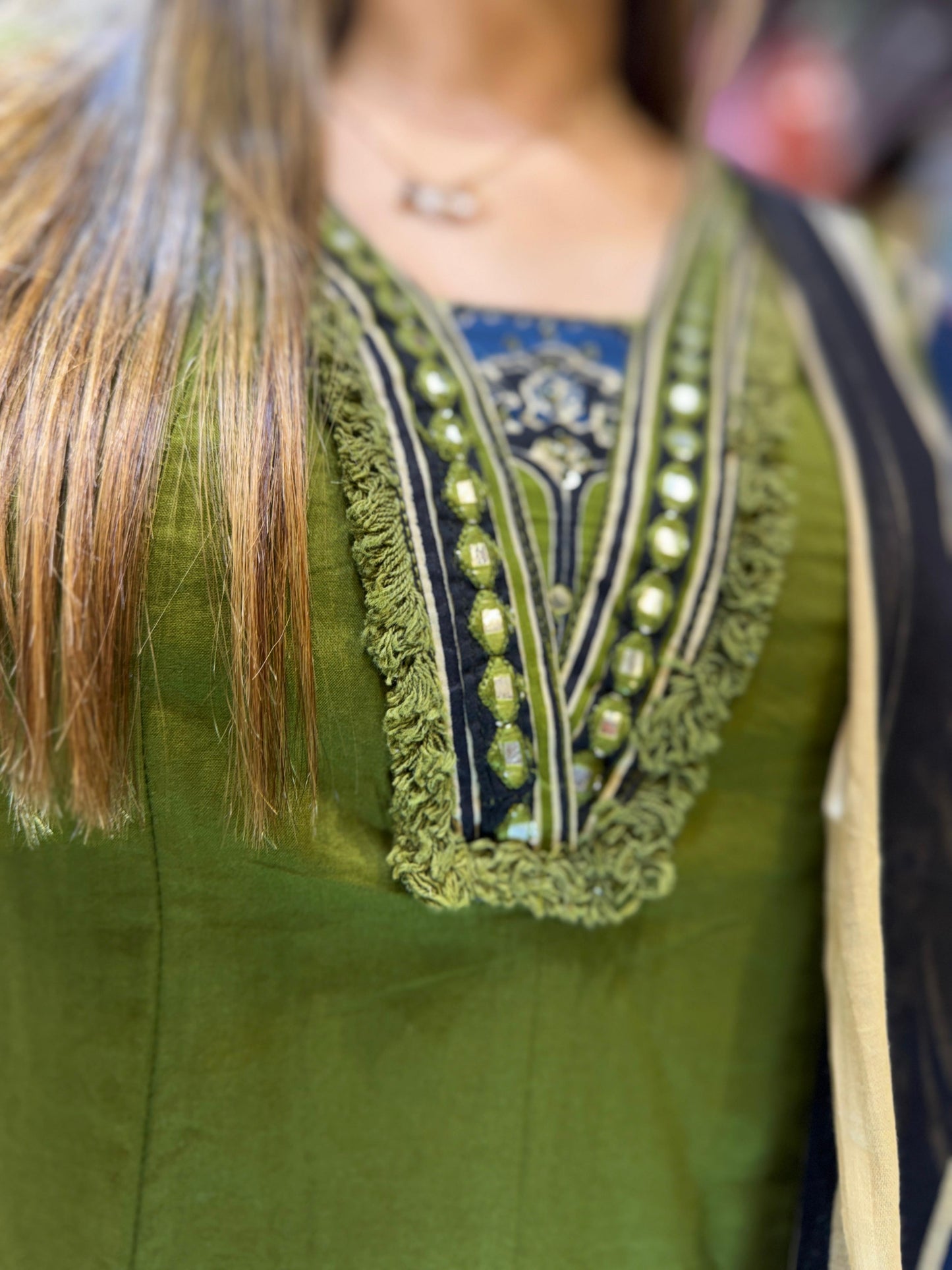 Pure Cotton Green Shoulder Anarkali 3pc Set