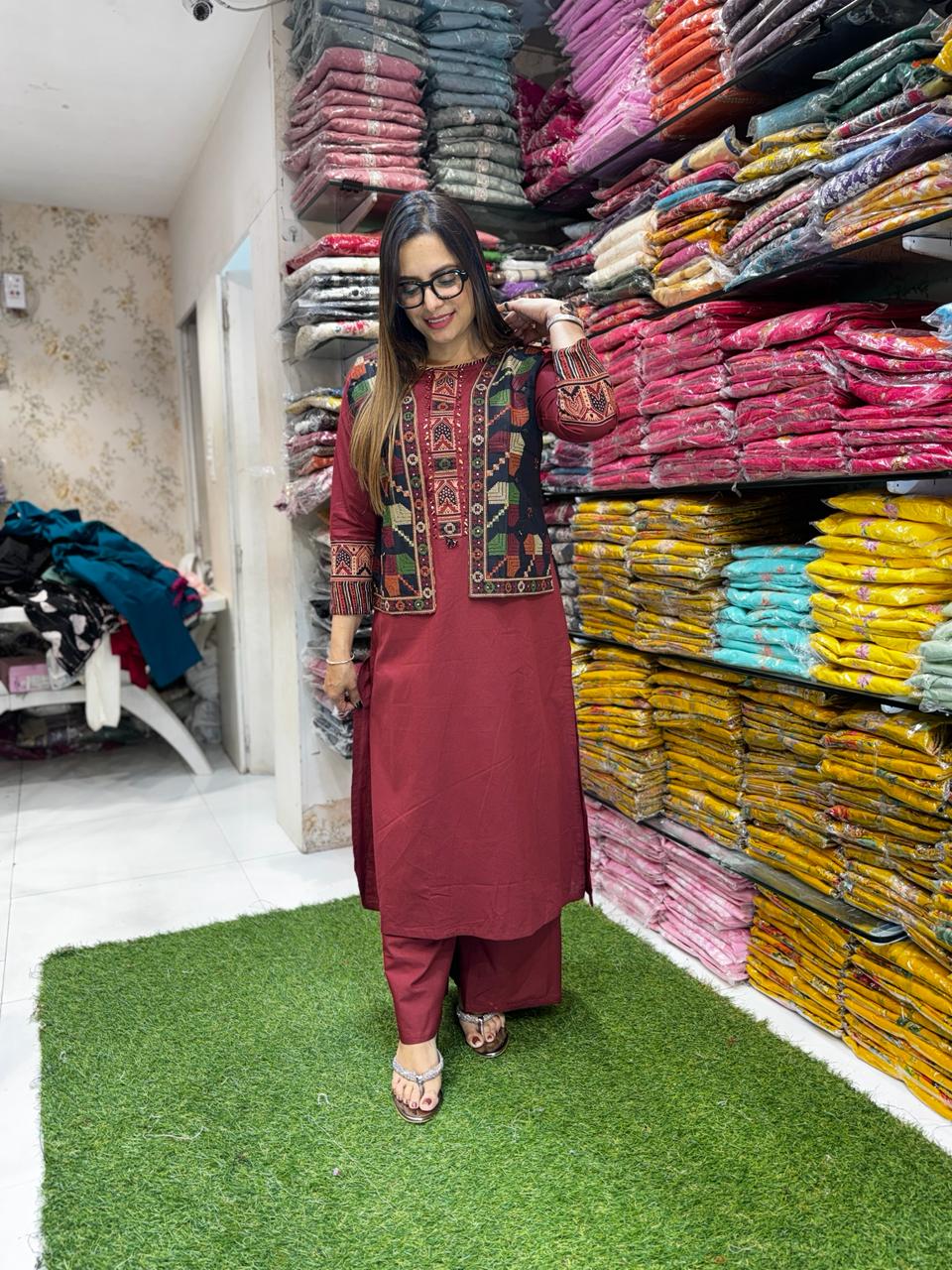 Pure Slub Cotton Maroon 3pc Set