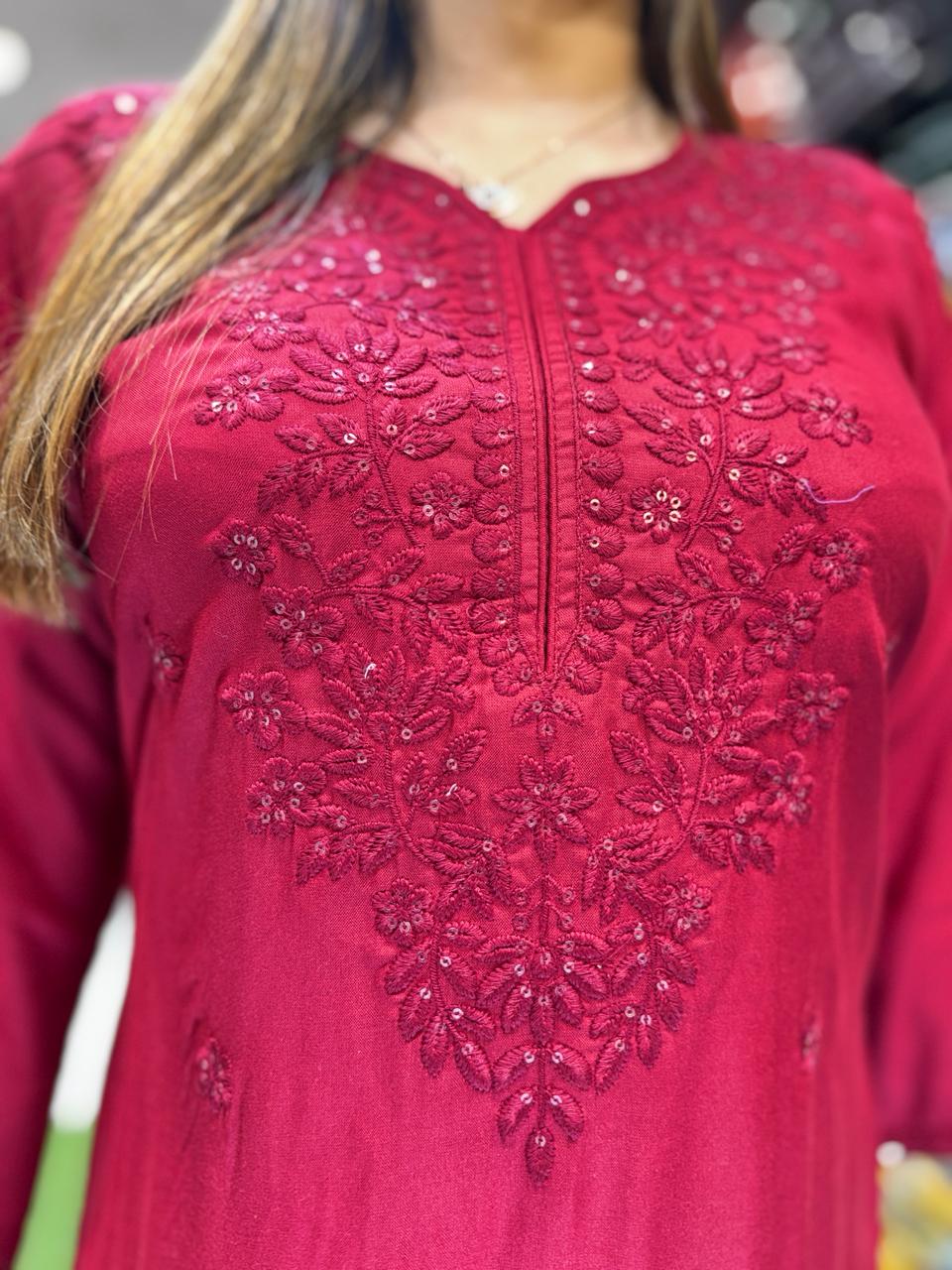 Pure German Rayon Maroon 2pc Set