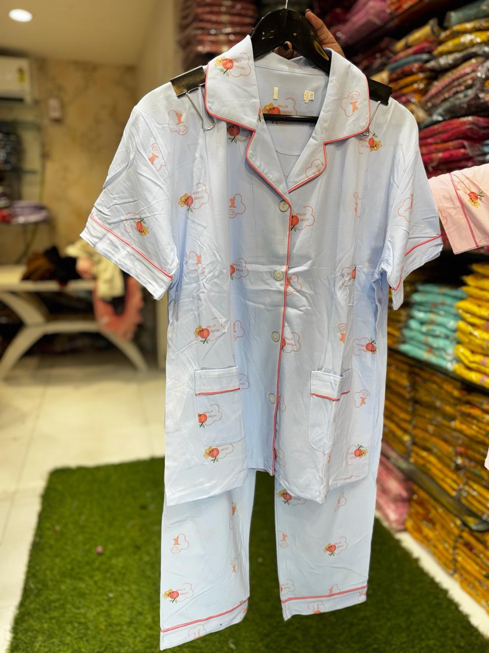 Pure cotton Hoisery Light BLUE Night suit