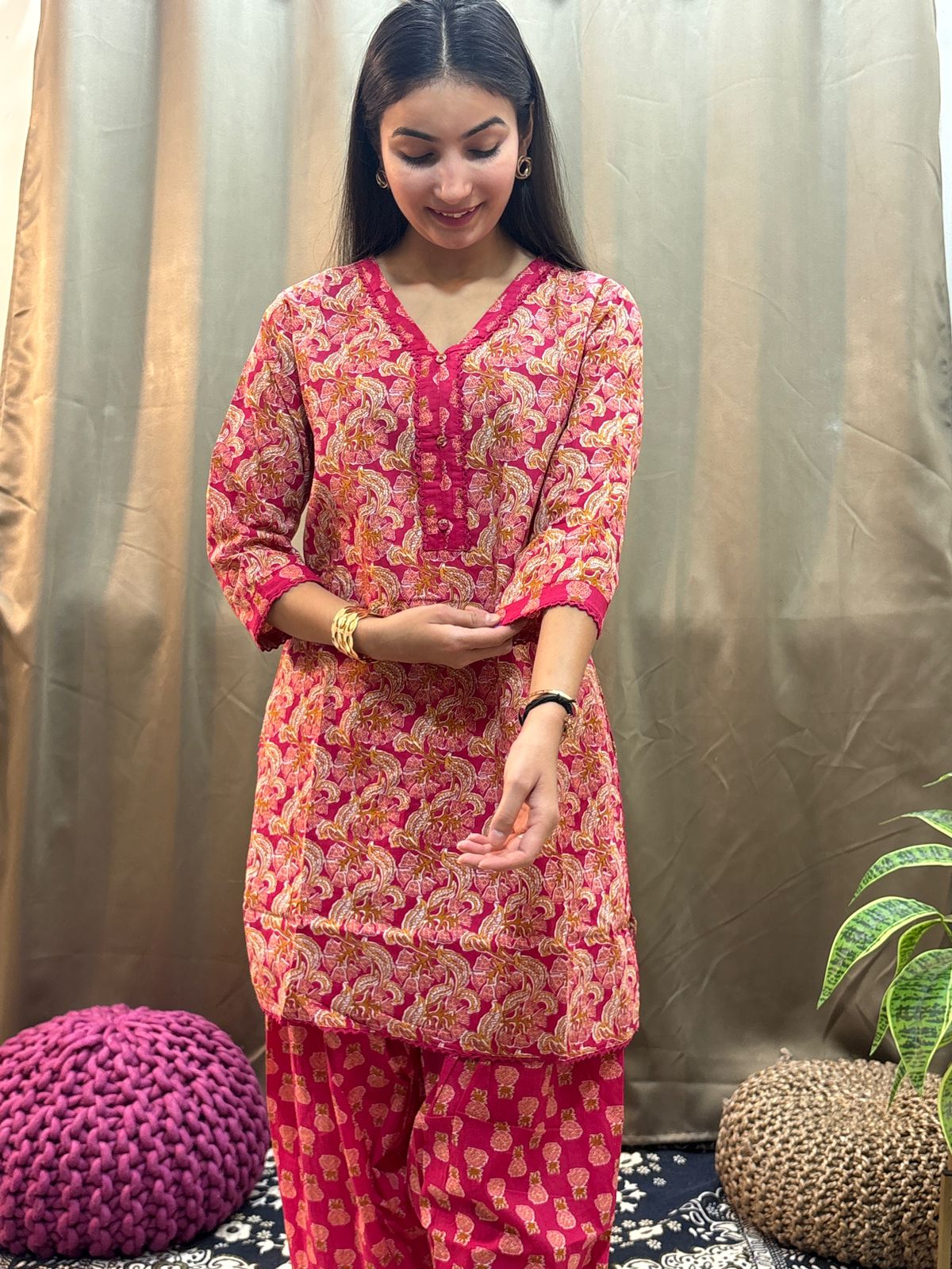 Pure Cotton Rani Pink Farsi Salwar 2pc Set