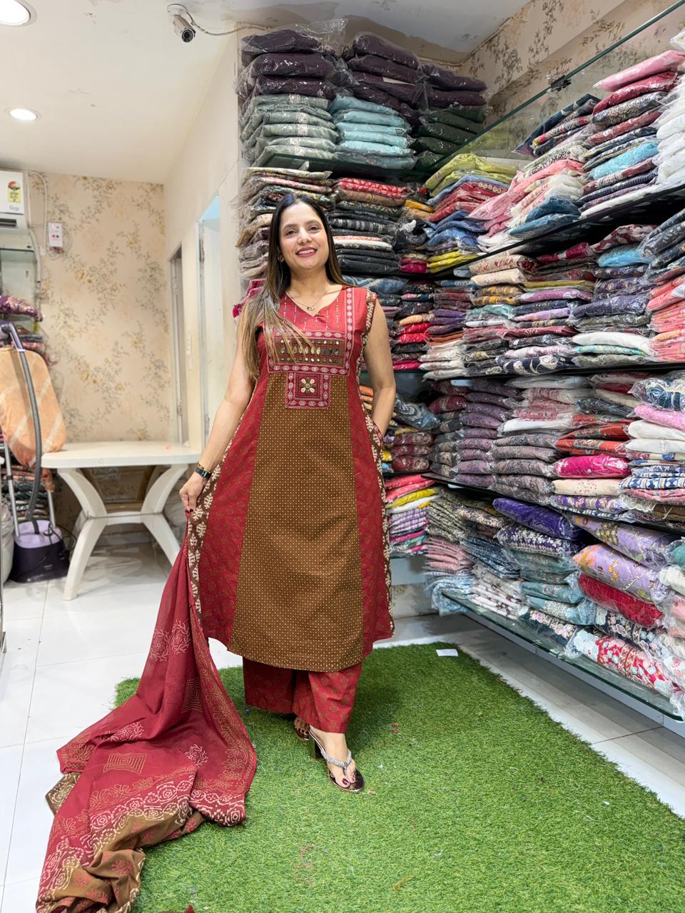 Pure Cotton Kutch INSPIRED Brown A-LINE 3 PC SET