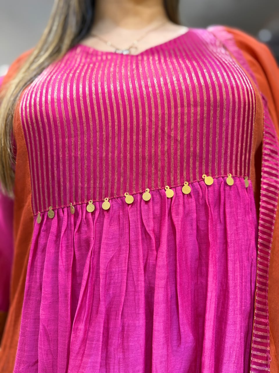 Pure Banaras Mull Chanderi Pink 3pc Set