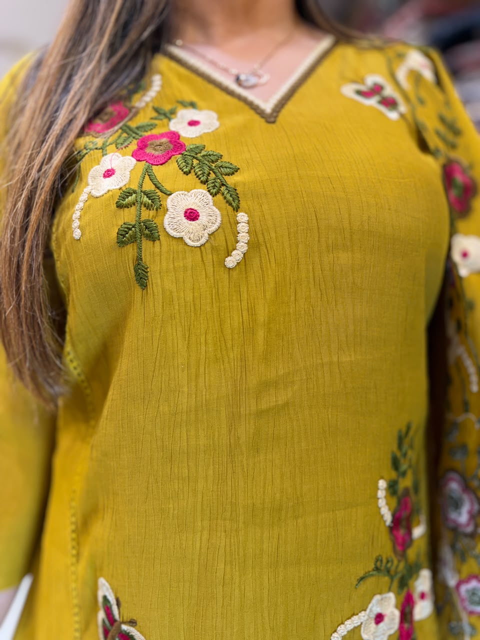 Pure Crush Mull Chanderi Mustard Yellow 3pc Set