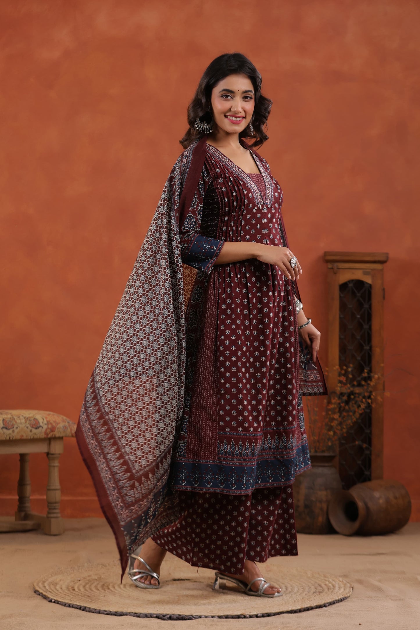 Pure Cotton Hand Block Print Maroon Color