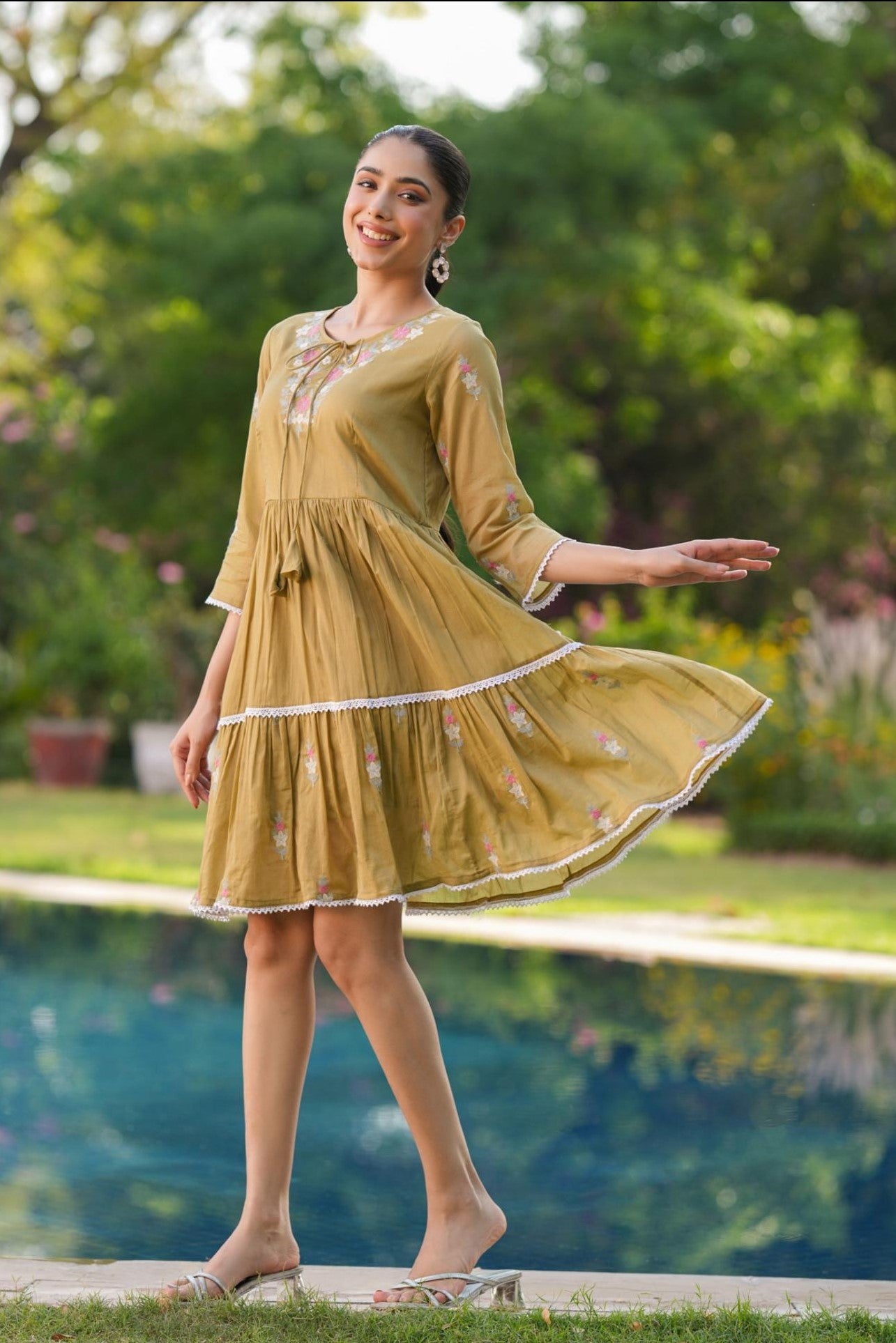 Pure mull Cotton Midi Mahendi Color