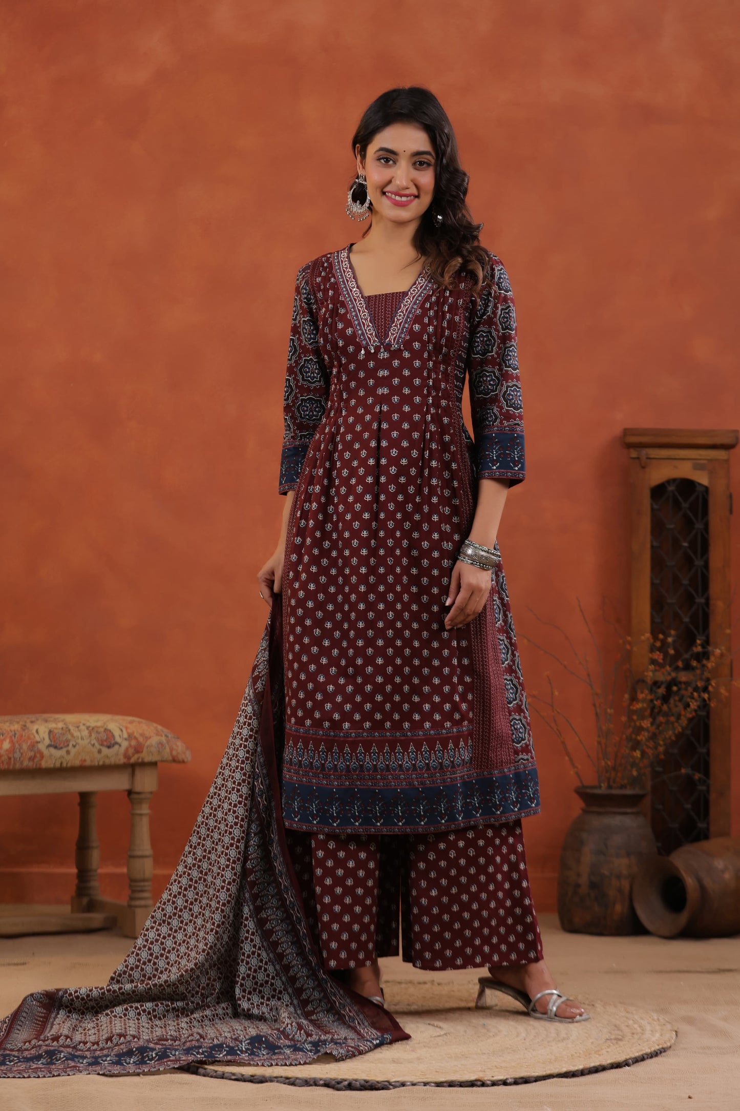 Pure Cotton Hand Block Print Maroon Color