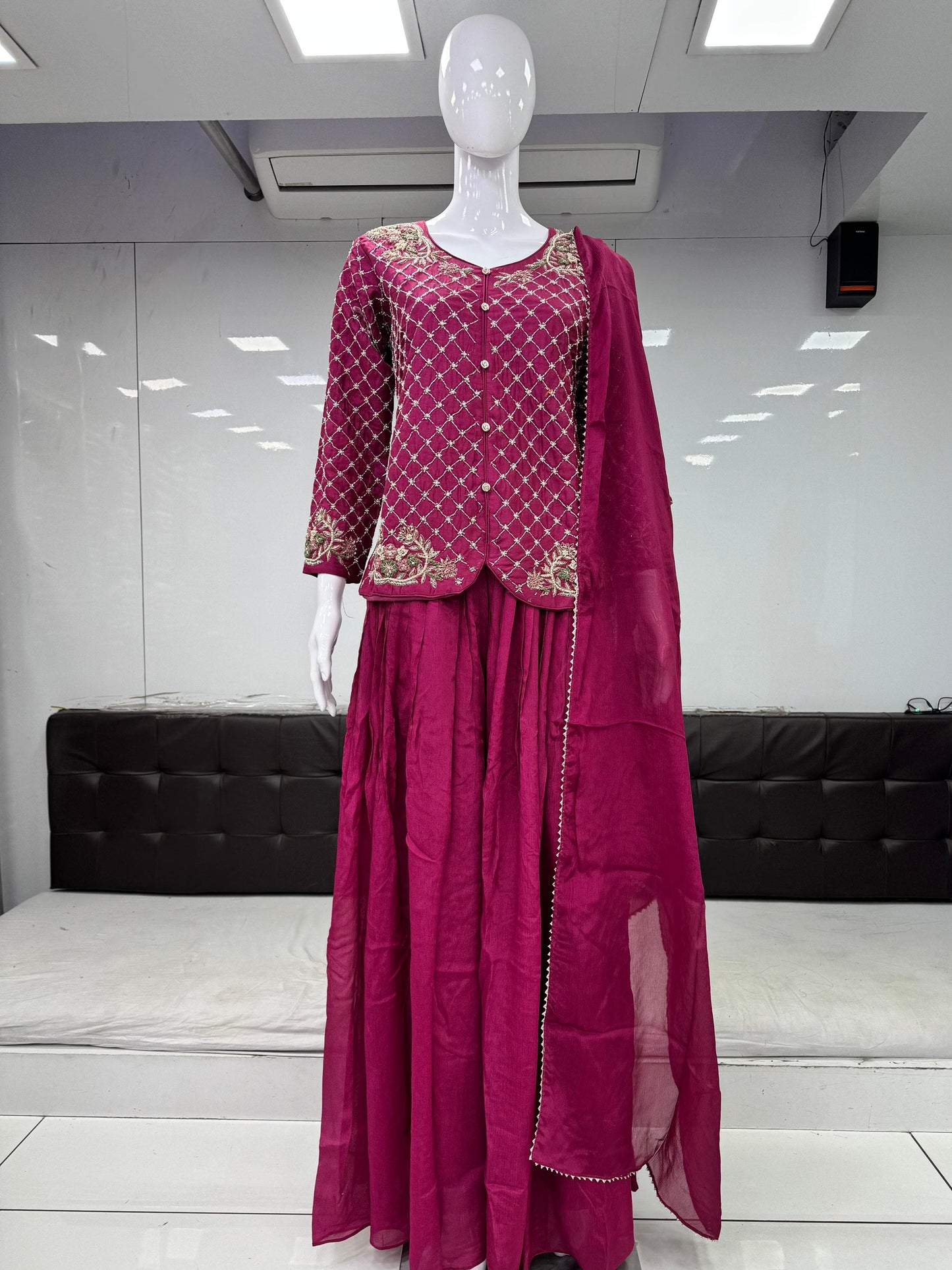 Pure Silk Blouse and Chinon Plazzo Pink Color